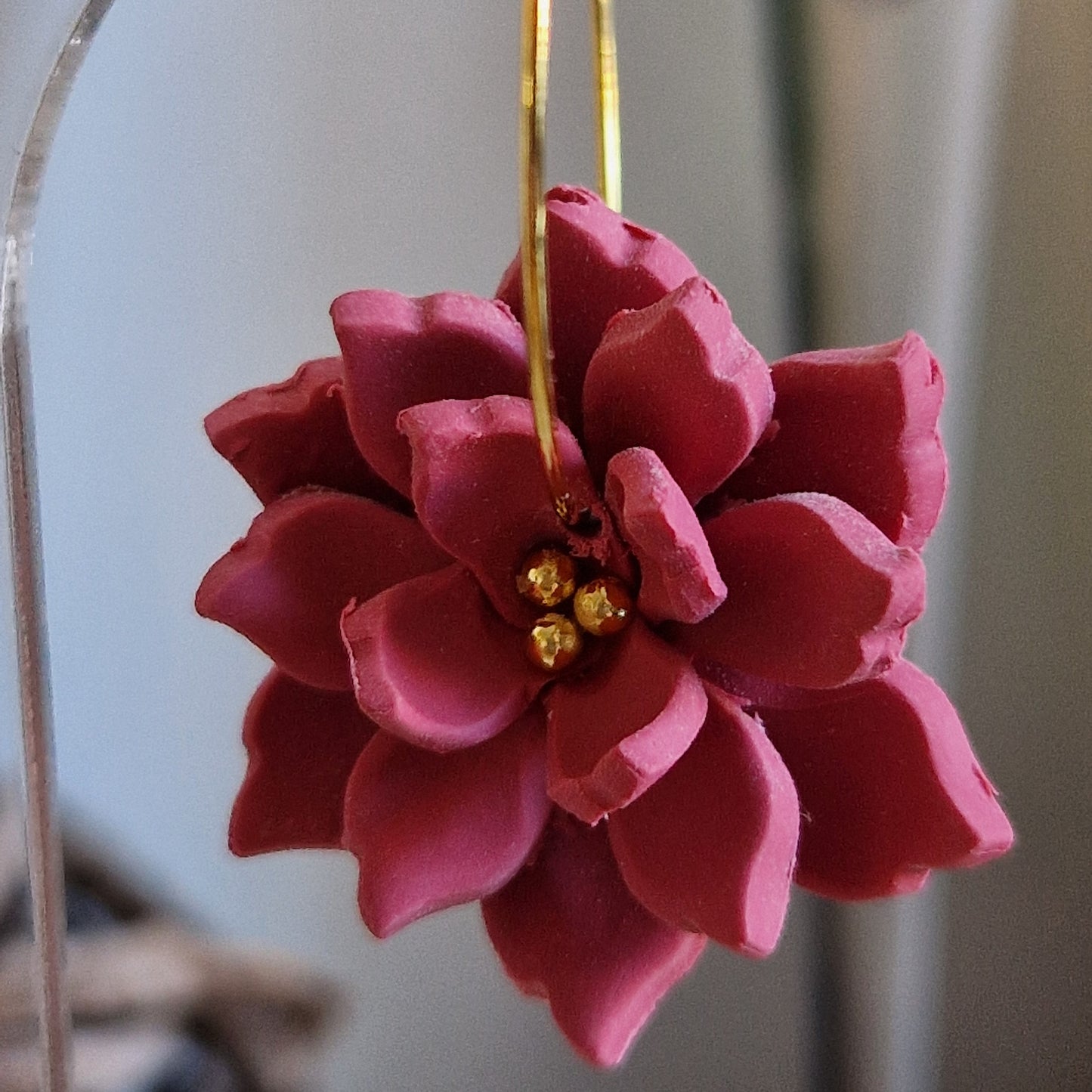 Clay Flower Earrings - Sofia in Deep Rose Pink