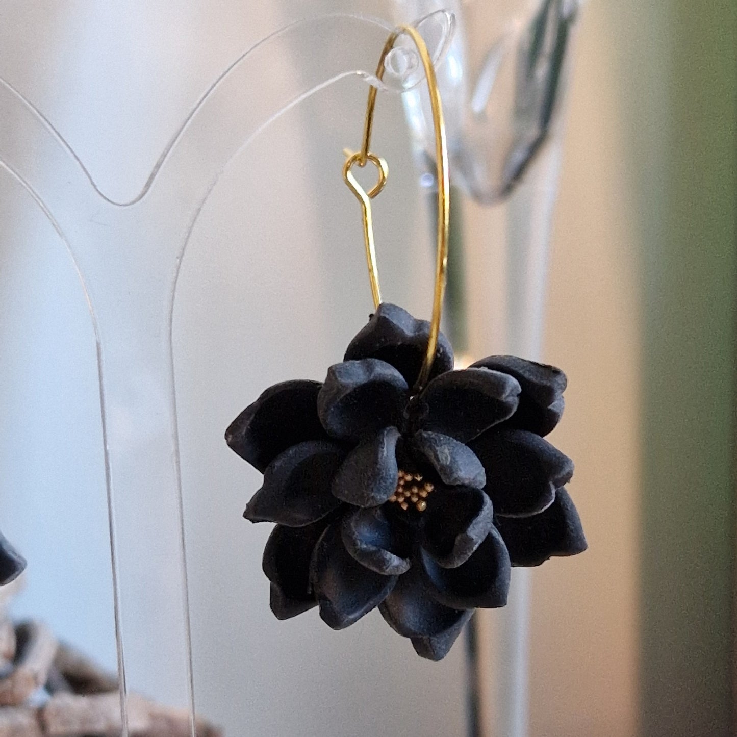 Clay Flower Earrings - Sofia in Black