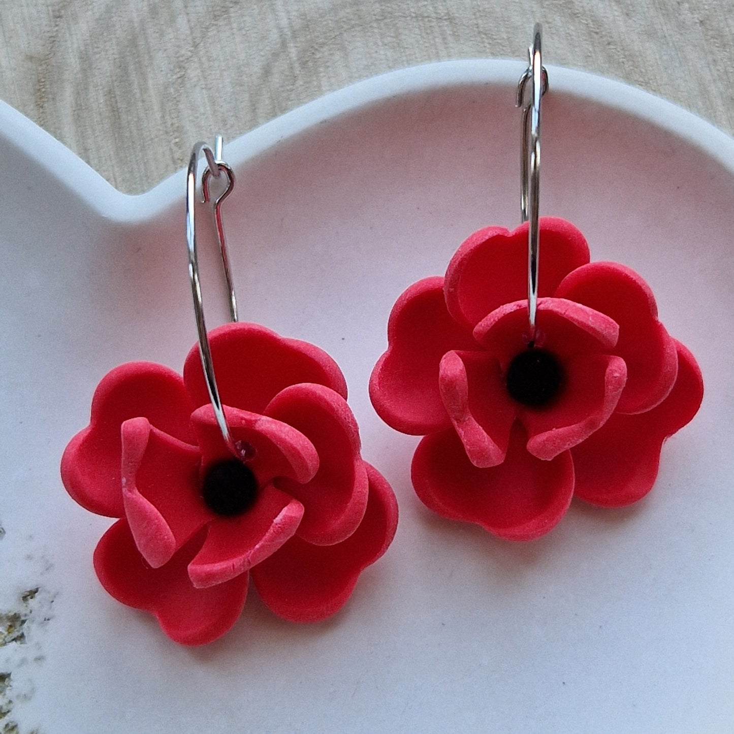 Clay Flower Earrings - Gaia in Raspberry