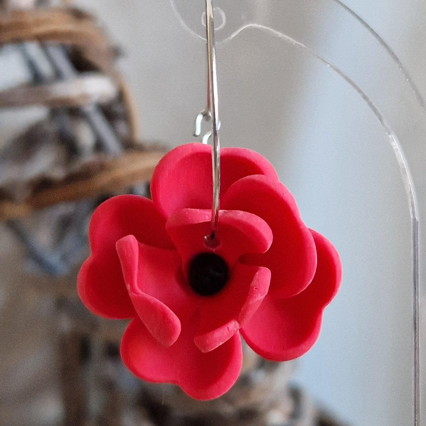 Clay Flower Earrings - Gaia in Raspberry