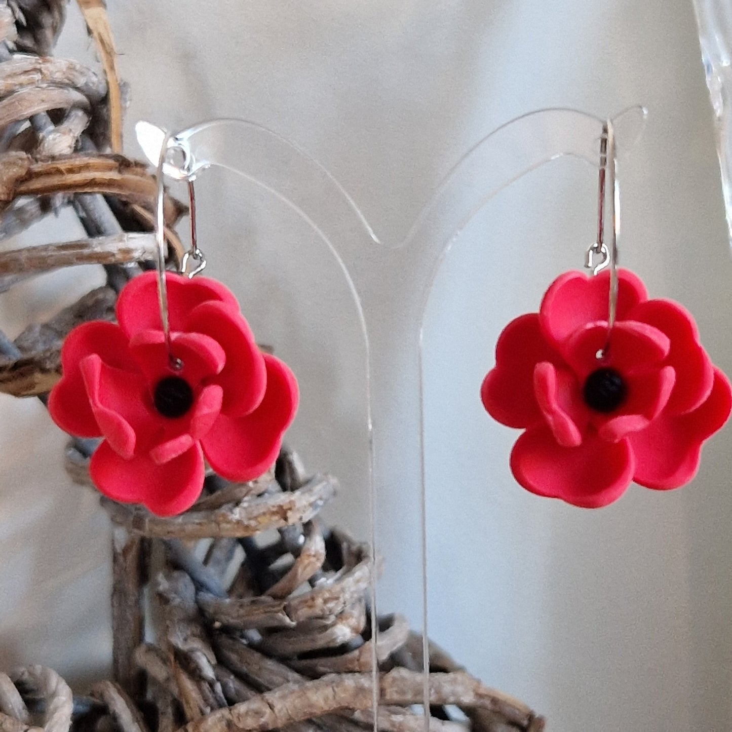 Clay Flower Earrings - Gaia in Raspberry