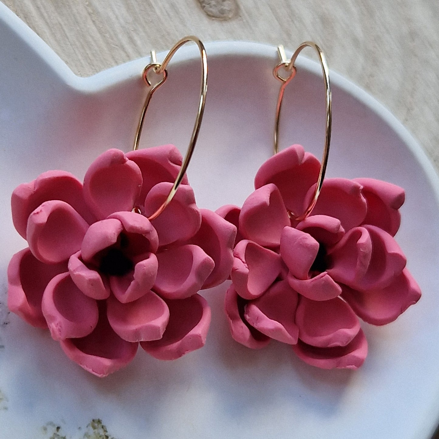 Clay Flower Earrings - Sofia in Deep Coral