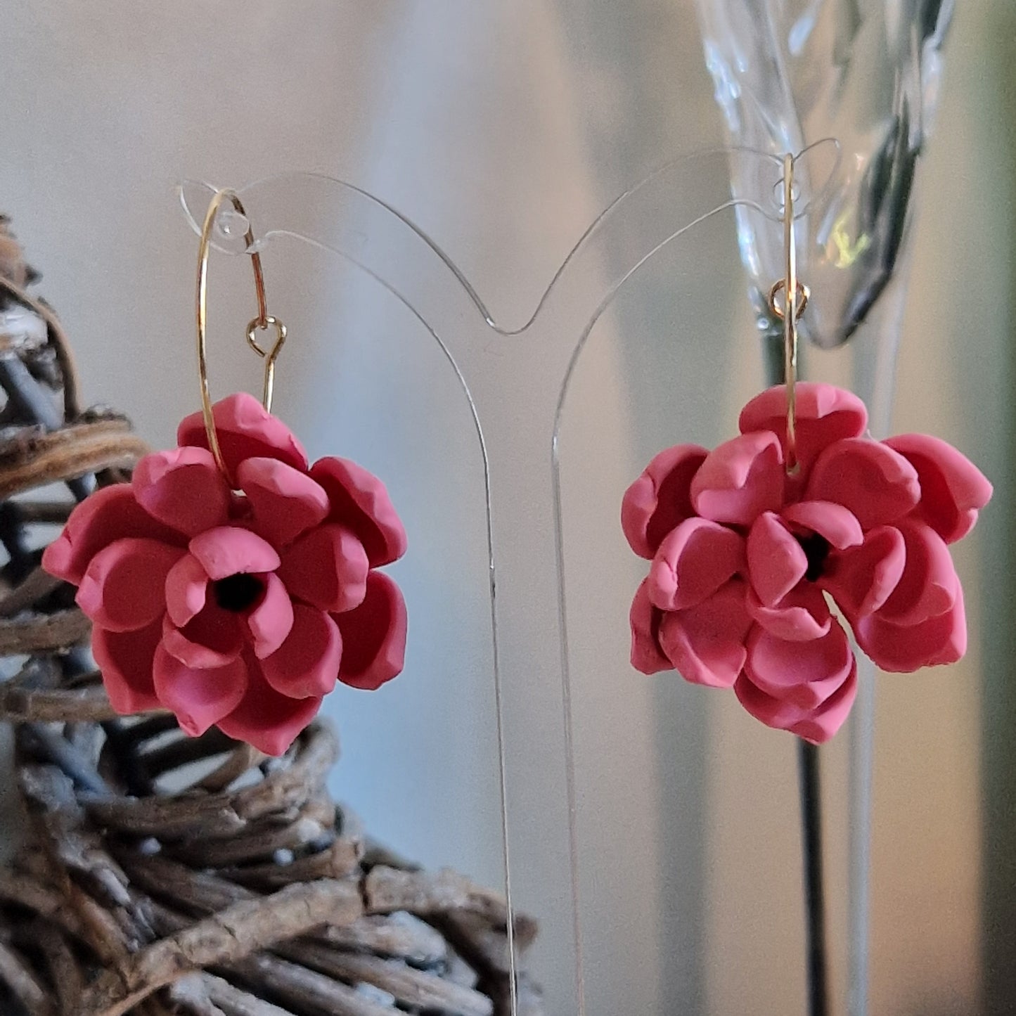 Clay Flower Earrings - Sofia in Deep Coral