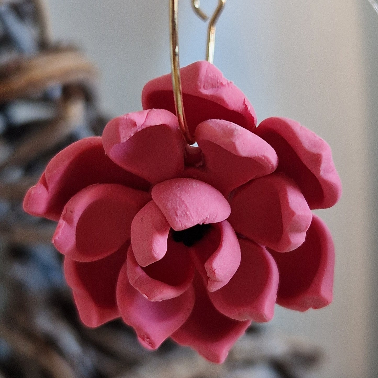 Clay Flower Earrings - Sofia in Deep Coral