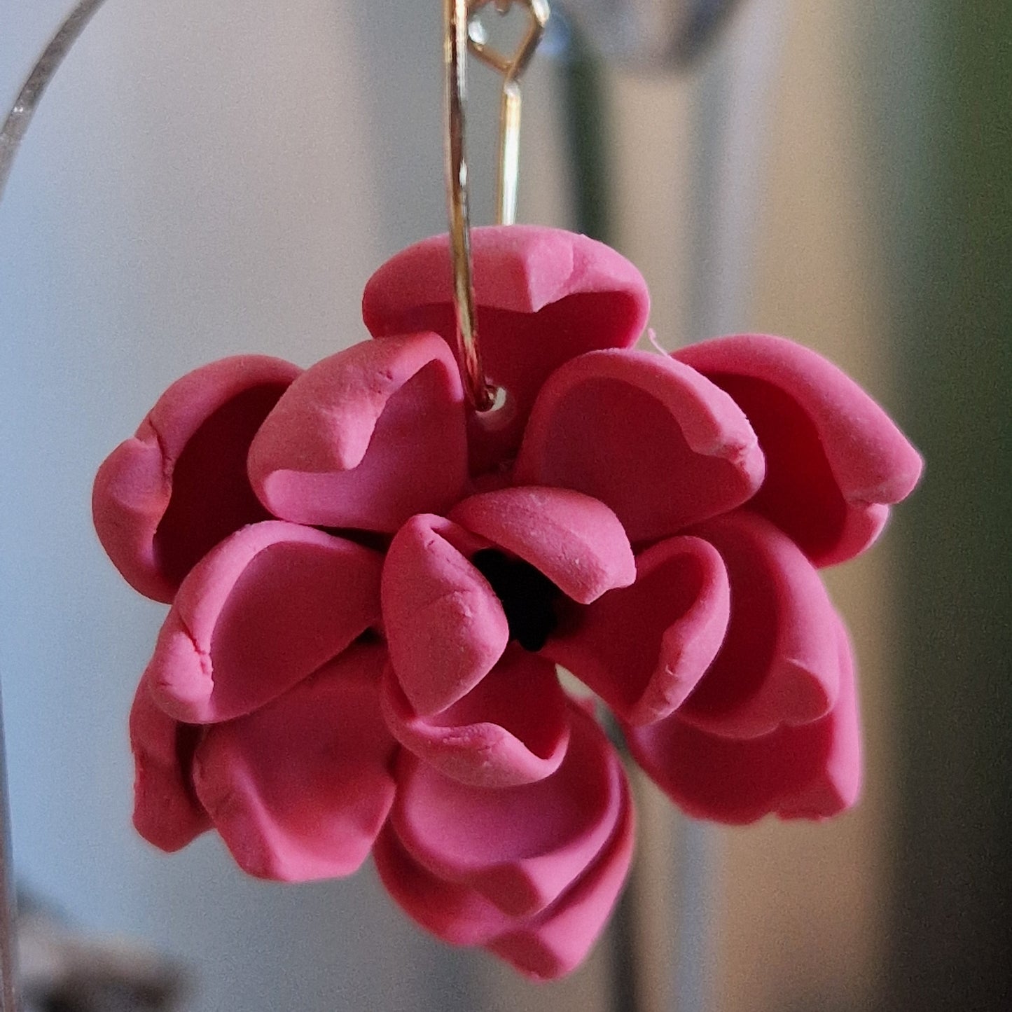Clay Flower Earrings - Sofia in Deep Coral