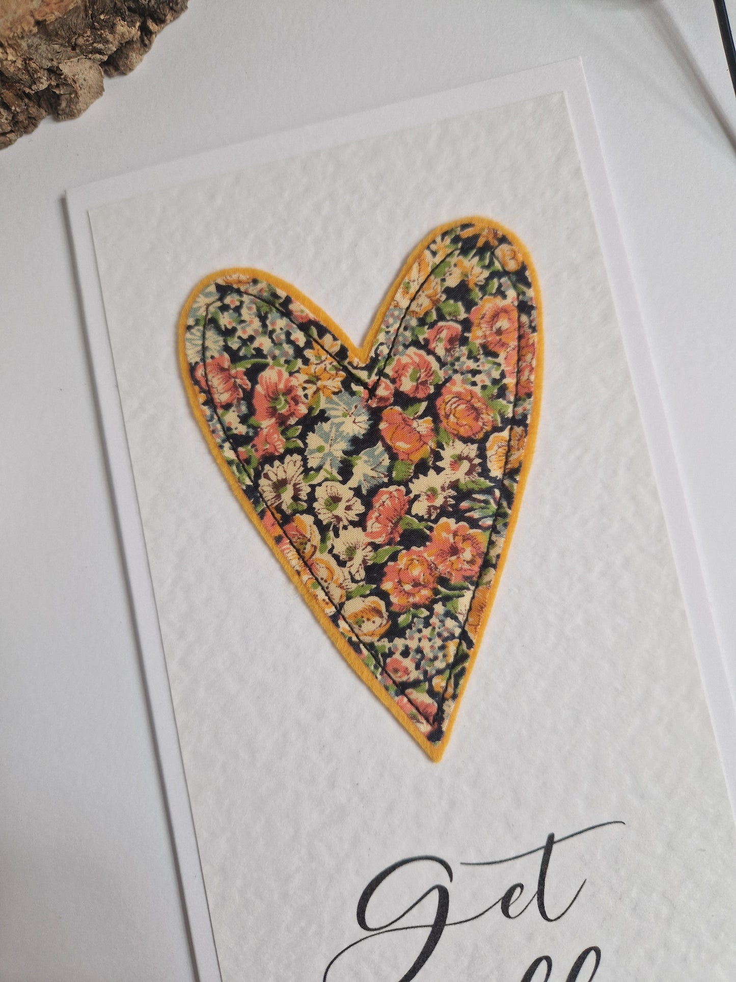 Get well soon card with vintage Liberty heart decoration