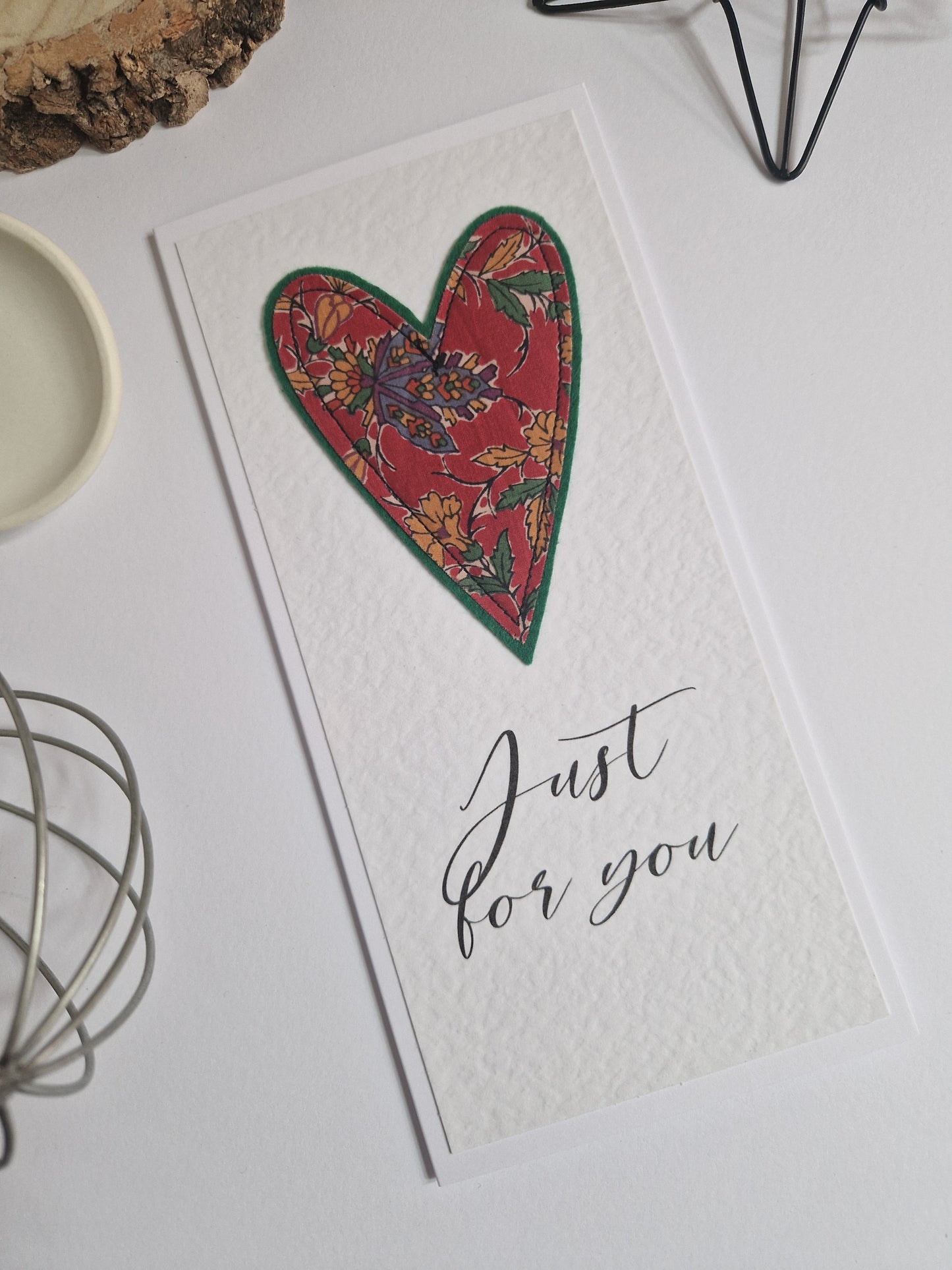 Just for you card with vintage Liberty heart decoration