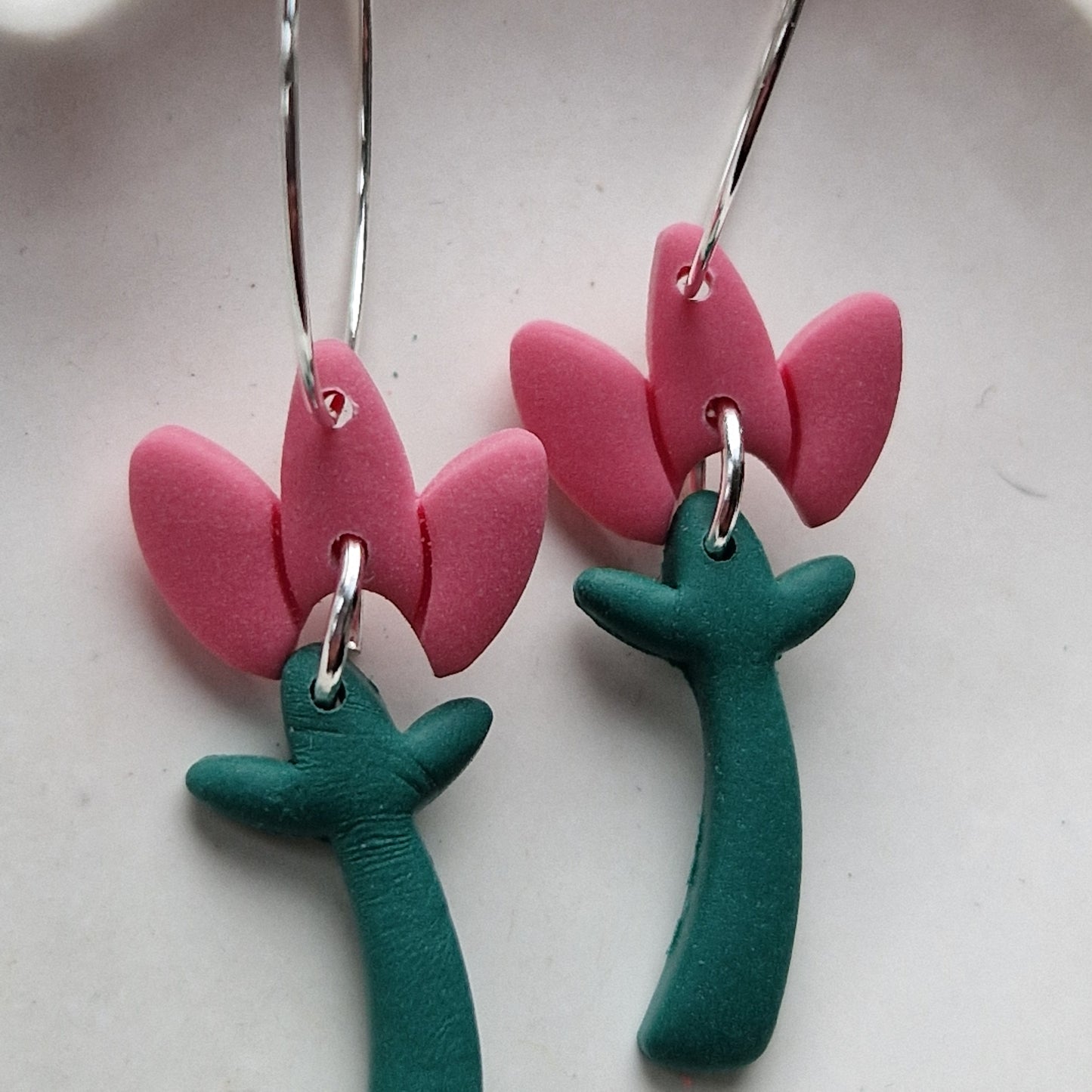 Clay Floral Dangly Earrings - Guava Pink