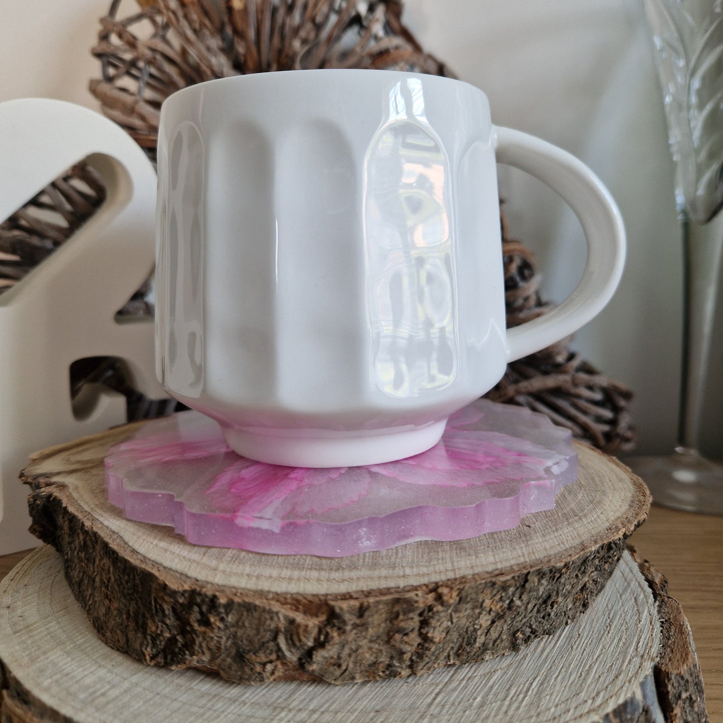 Resin bloom coasters with amethyst clematis alcohol ink design