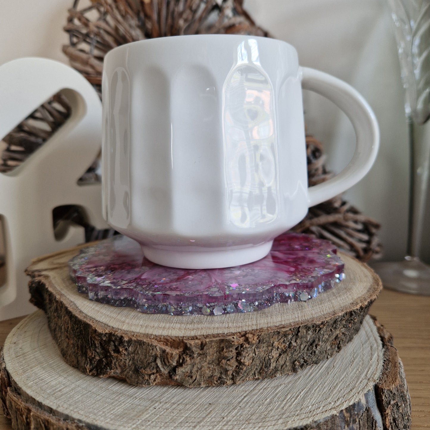 Resin bloom coasters with cherry alcohol ink design