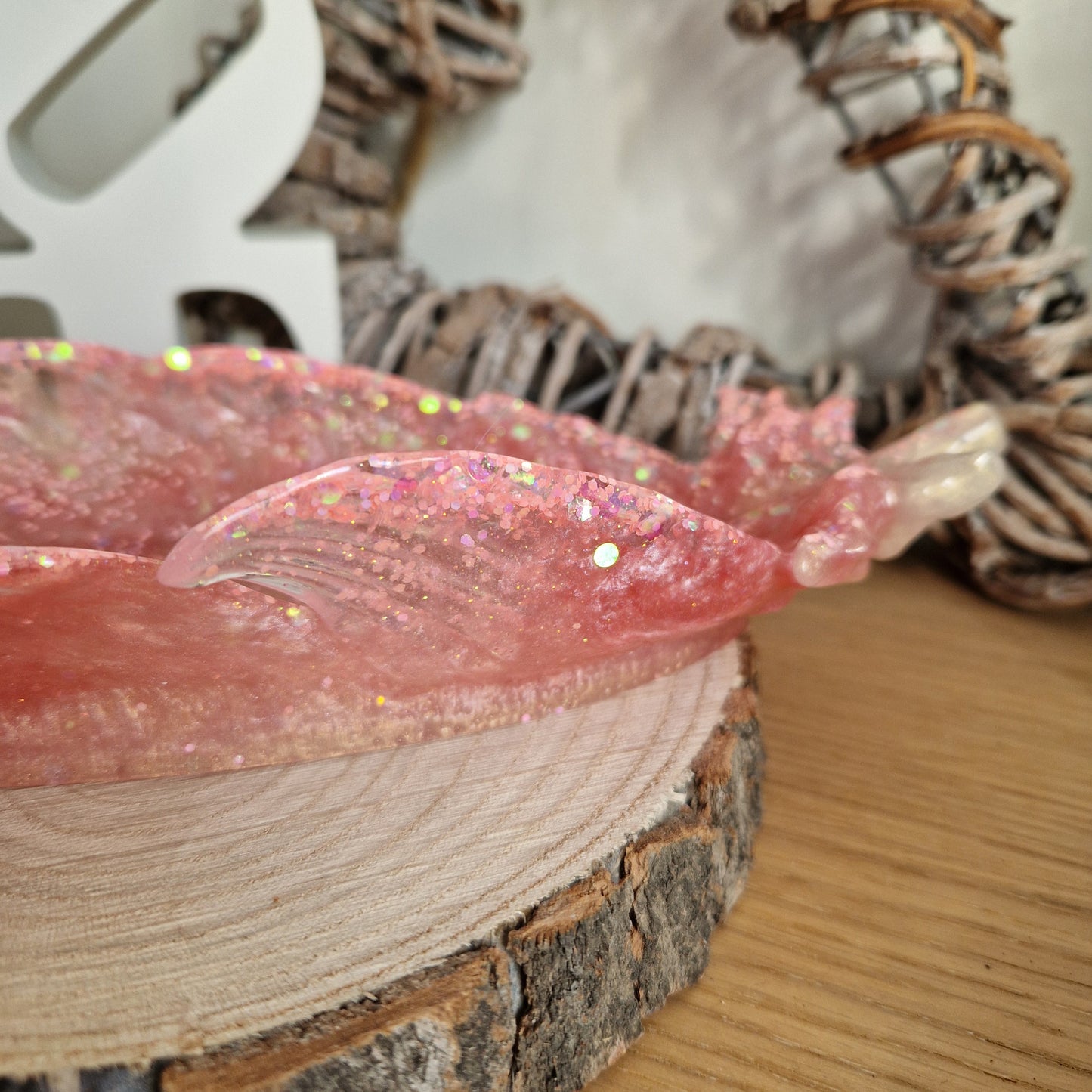 Resin Feather Trinket Dish - Peach Sparkle