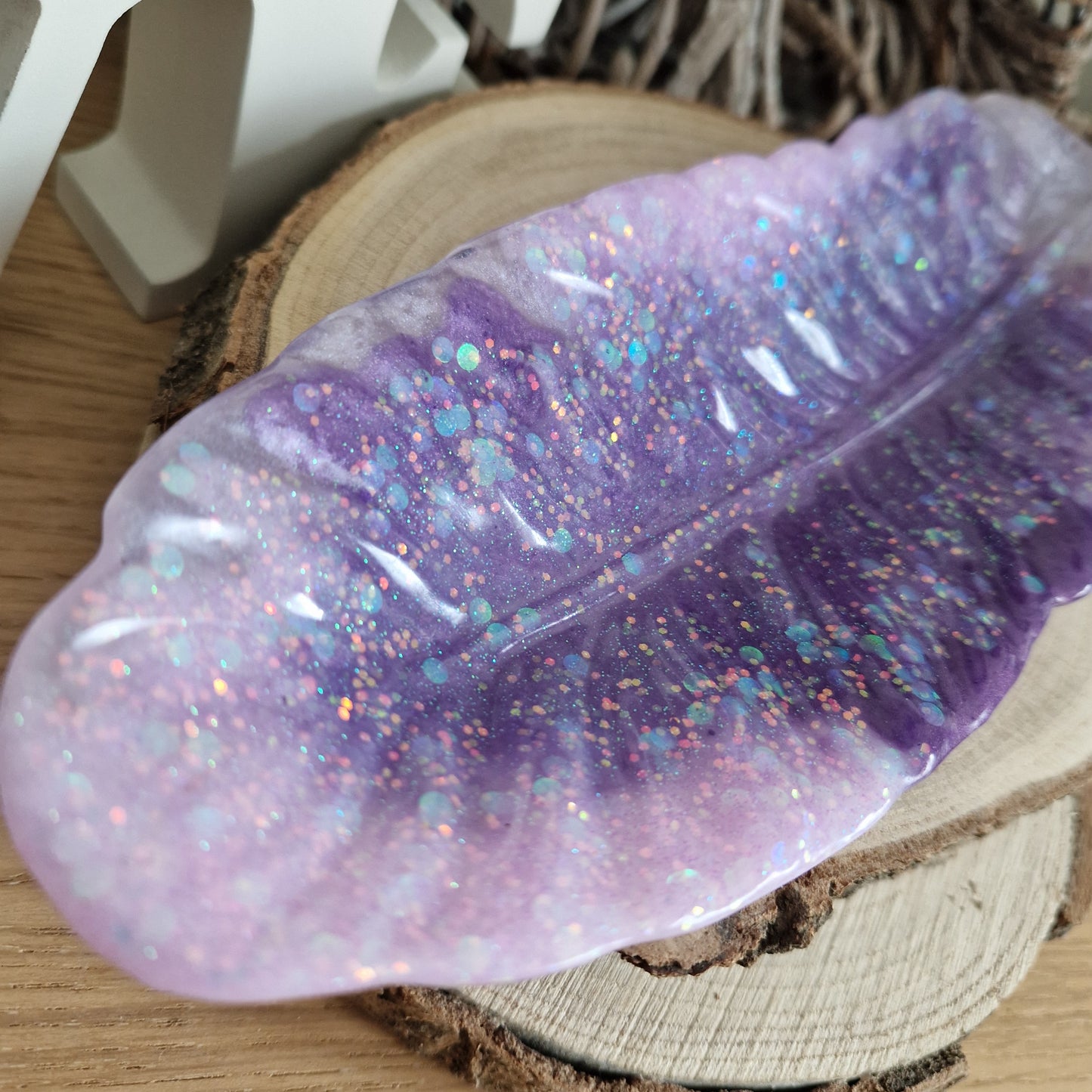 Resin Feather Trinket Dish - Purple Sparkle
