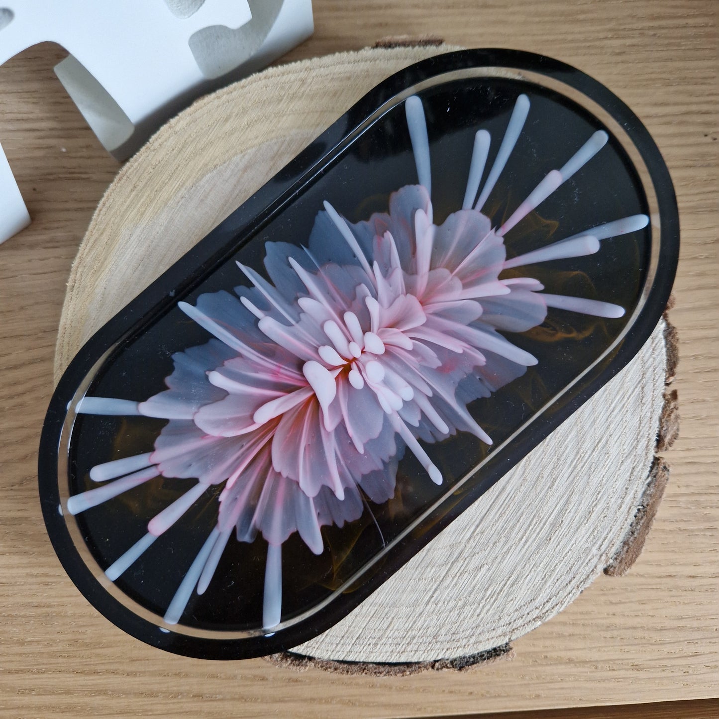 Resin Oval Trinket Dish - Pink and Black Bloom
