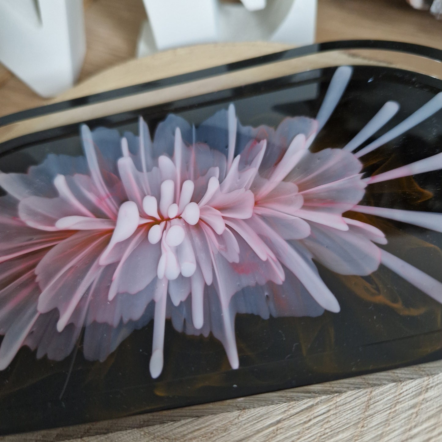 Resin Oval Trinket Dish - Pink and Black Bloom