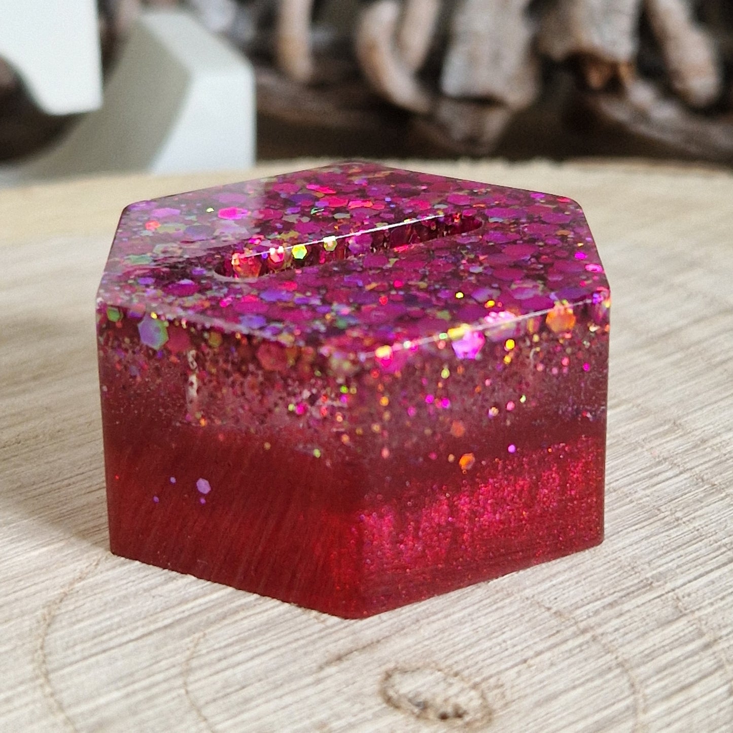 Resin Ring Holder - Ruby Red Glitter Hexagon