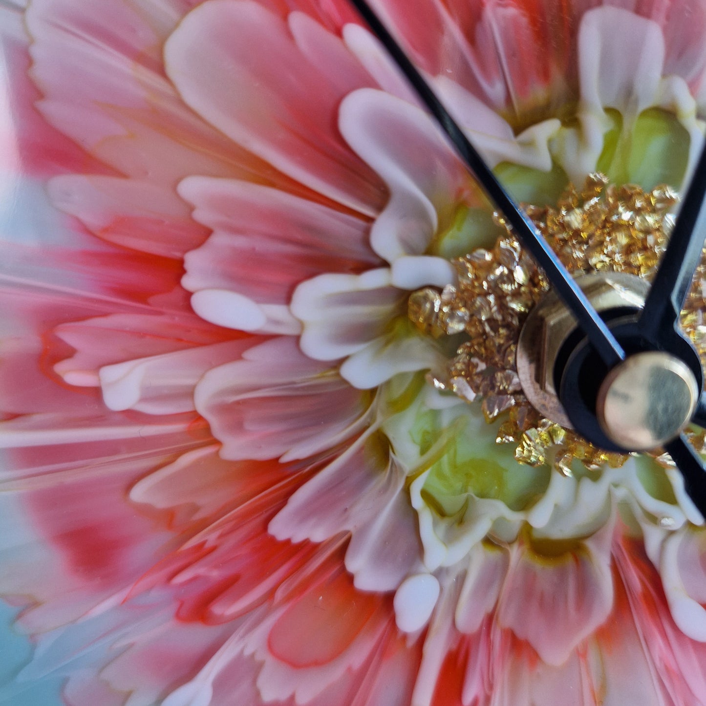 Sage and coral resin bloom clock