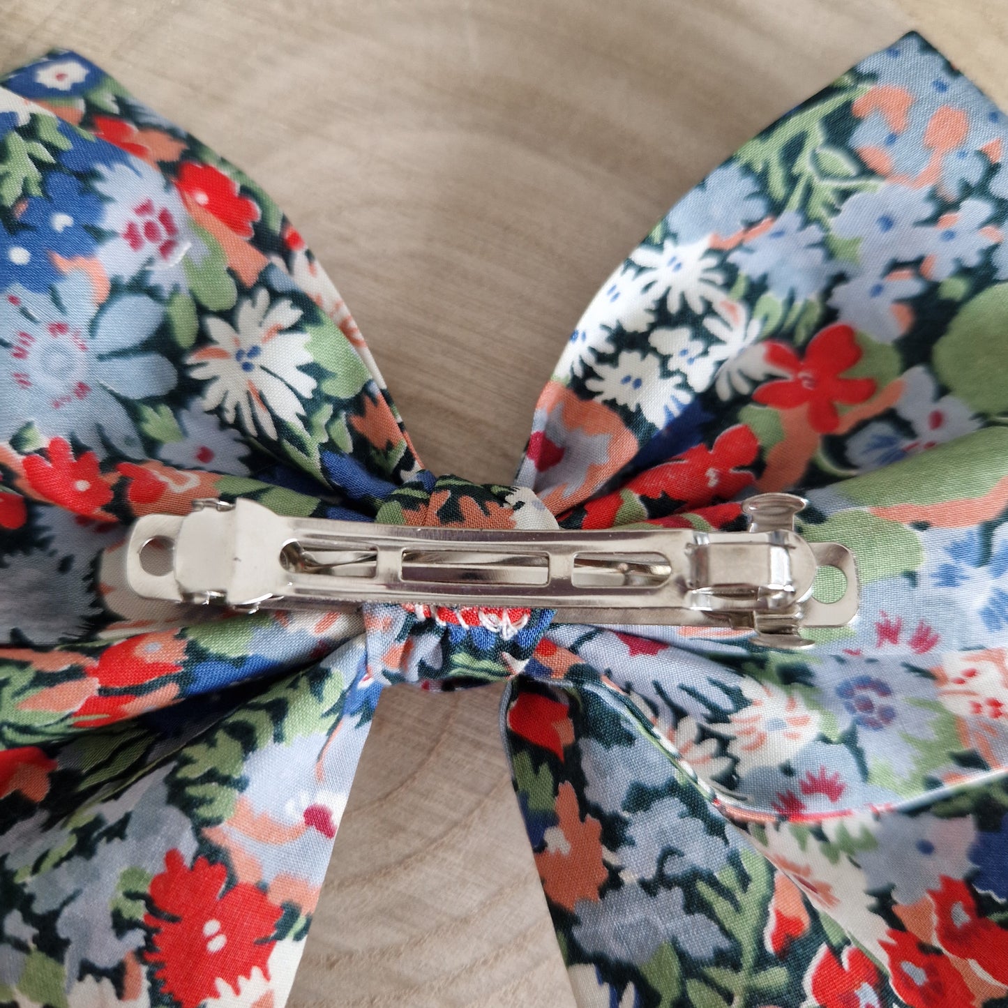 Vintage Liberty large hair bow - orange and grey floral print
