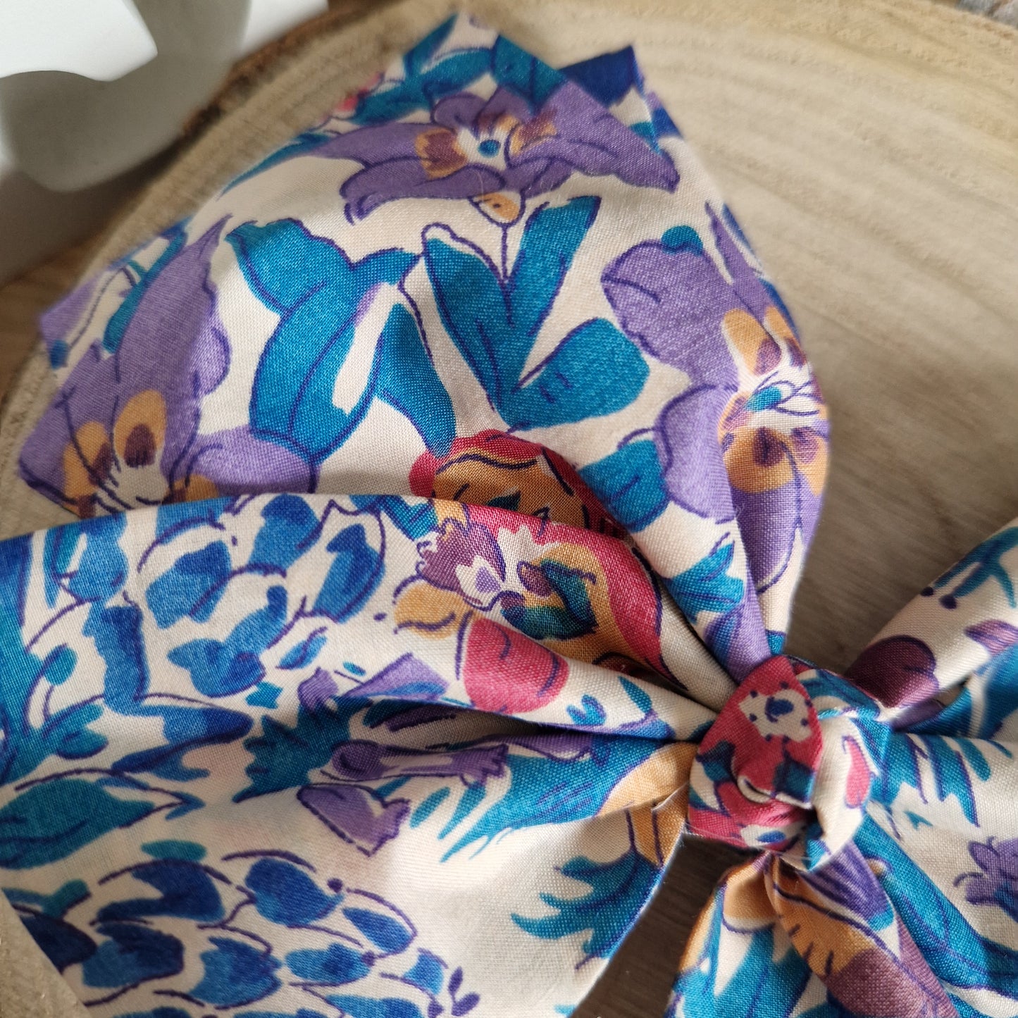 Vintage Liberty large hair bow - turquoise and lilac floral print