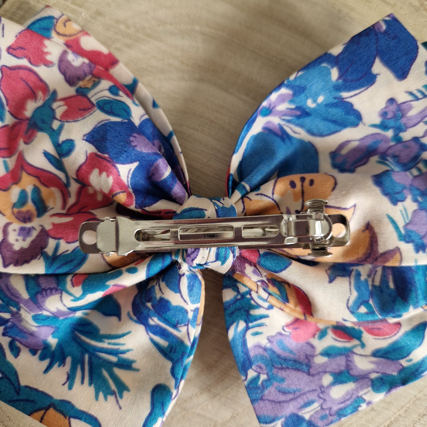 Vintage Liberty large hair bow - turquoise and lilac floral print