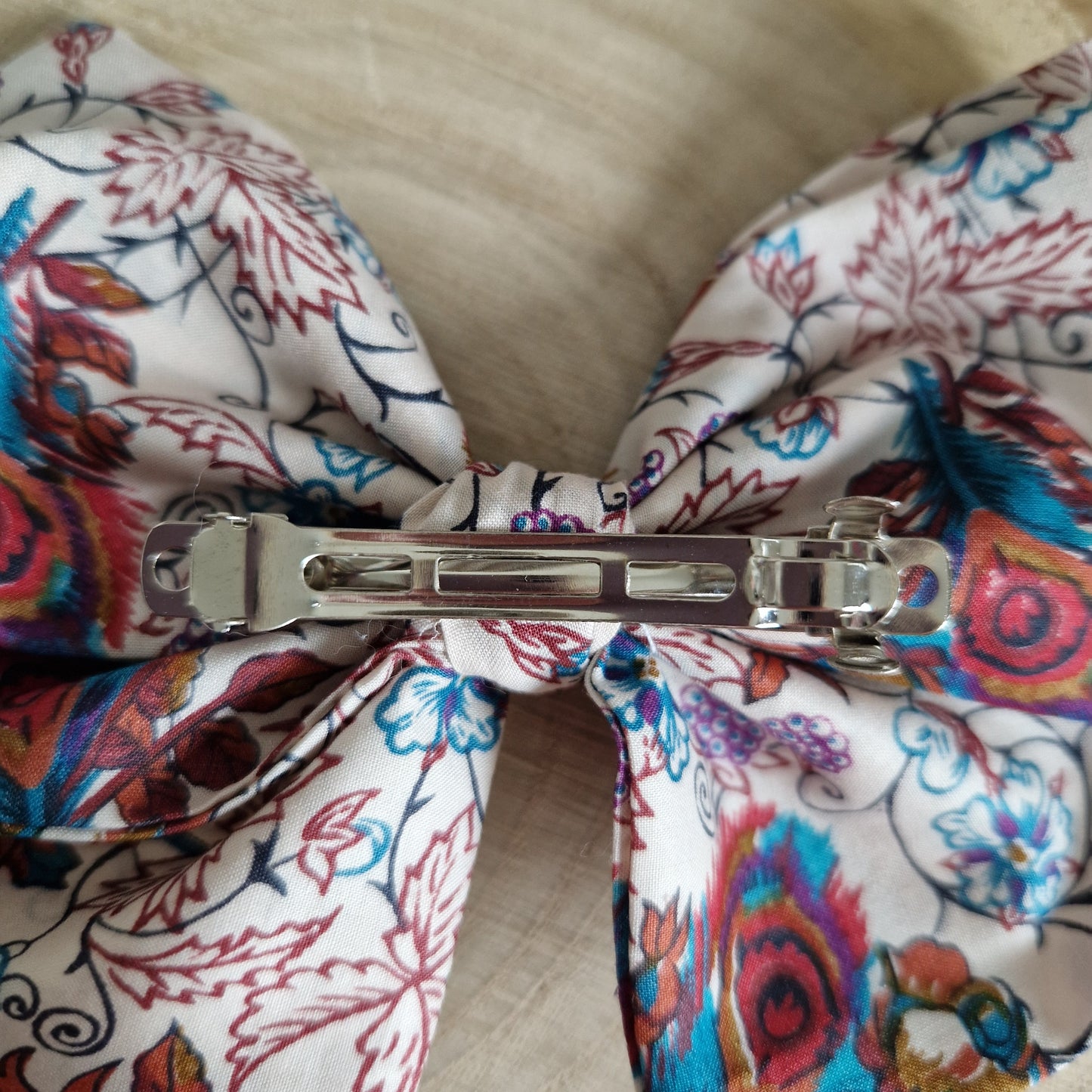 Vintage Liberty large hair bow - bronze peacock feather print