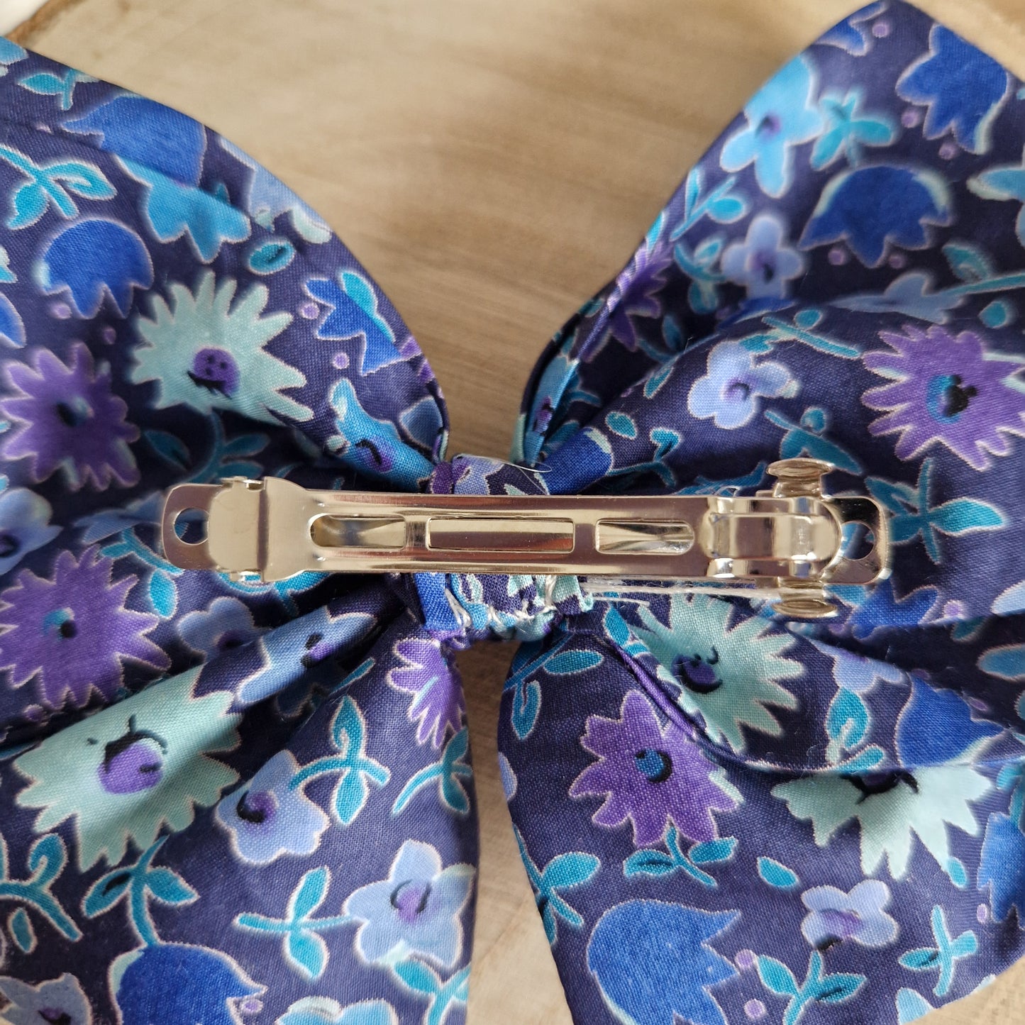 Vintage Liberty large hair bow - dark
blue floral print