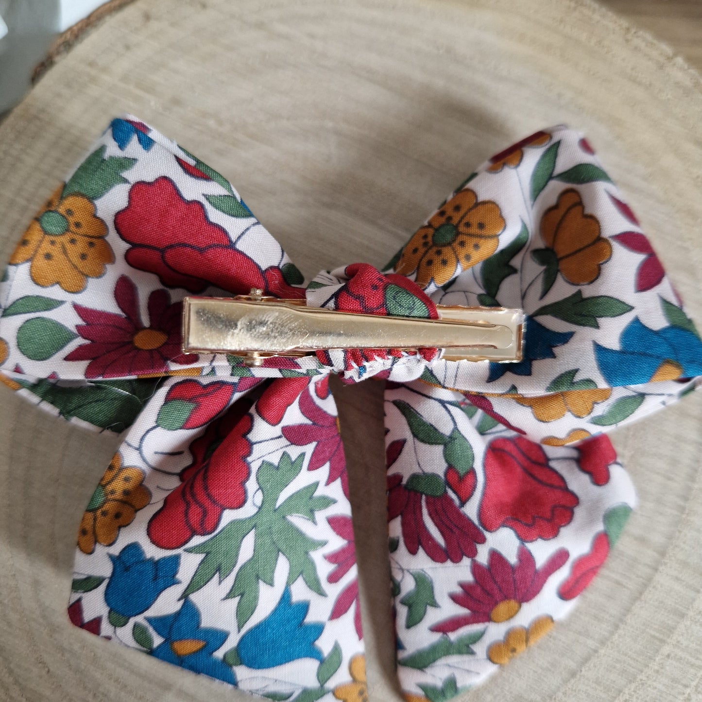 Vintage Liberty mini hair bow - red and teal floral print