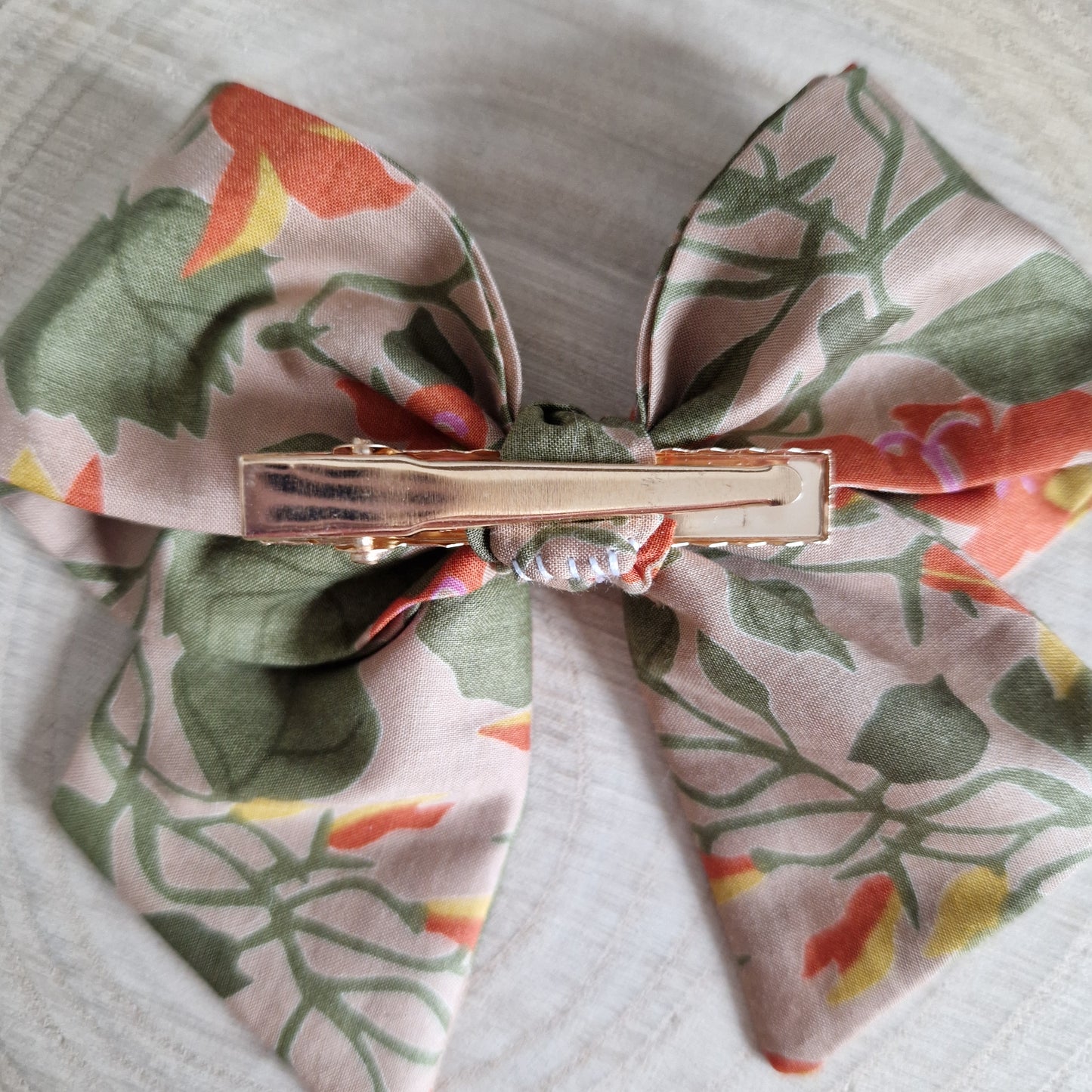 Vintage Liberty mini hair bow - orange lily floral print