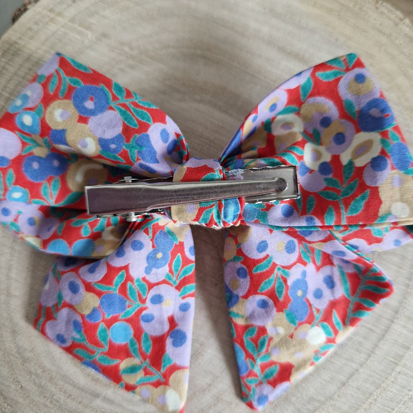 Vintage Liberty mini hair bow - red and lilac berry print