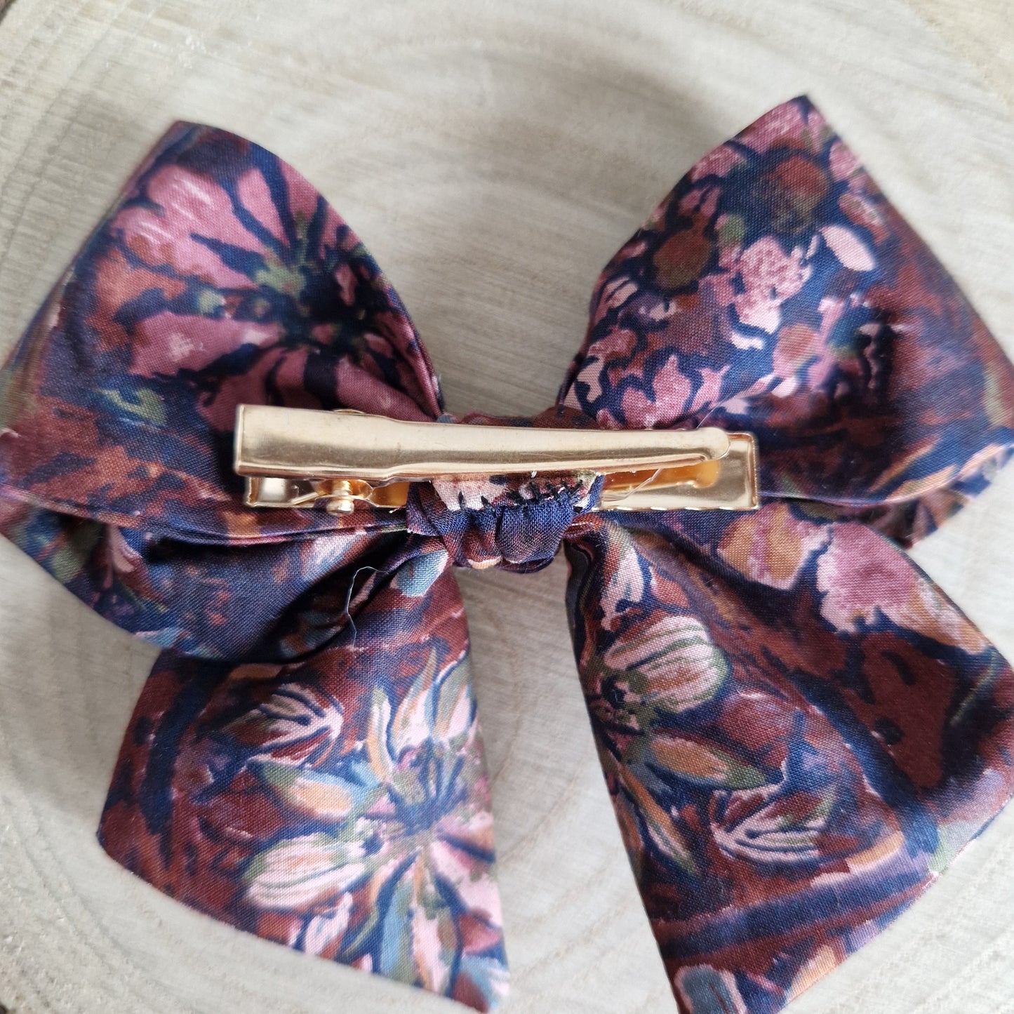 Vintage Liberty mini hair bow - brown floral print