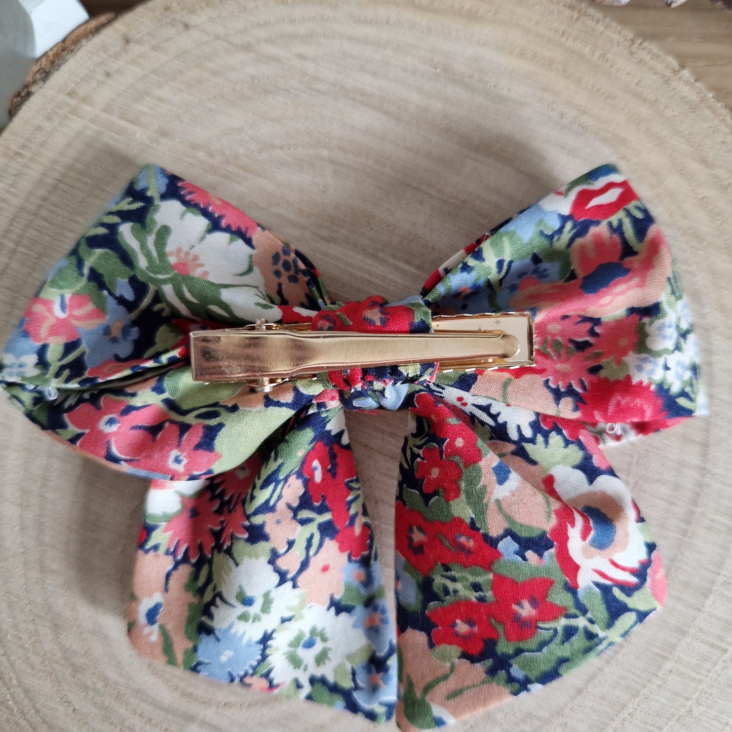 Vintage Liberty mini hair bow - orange and grey floral print