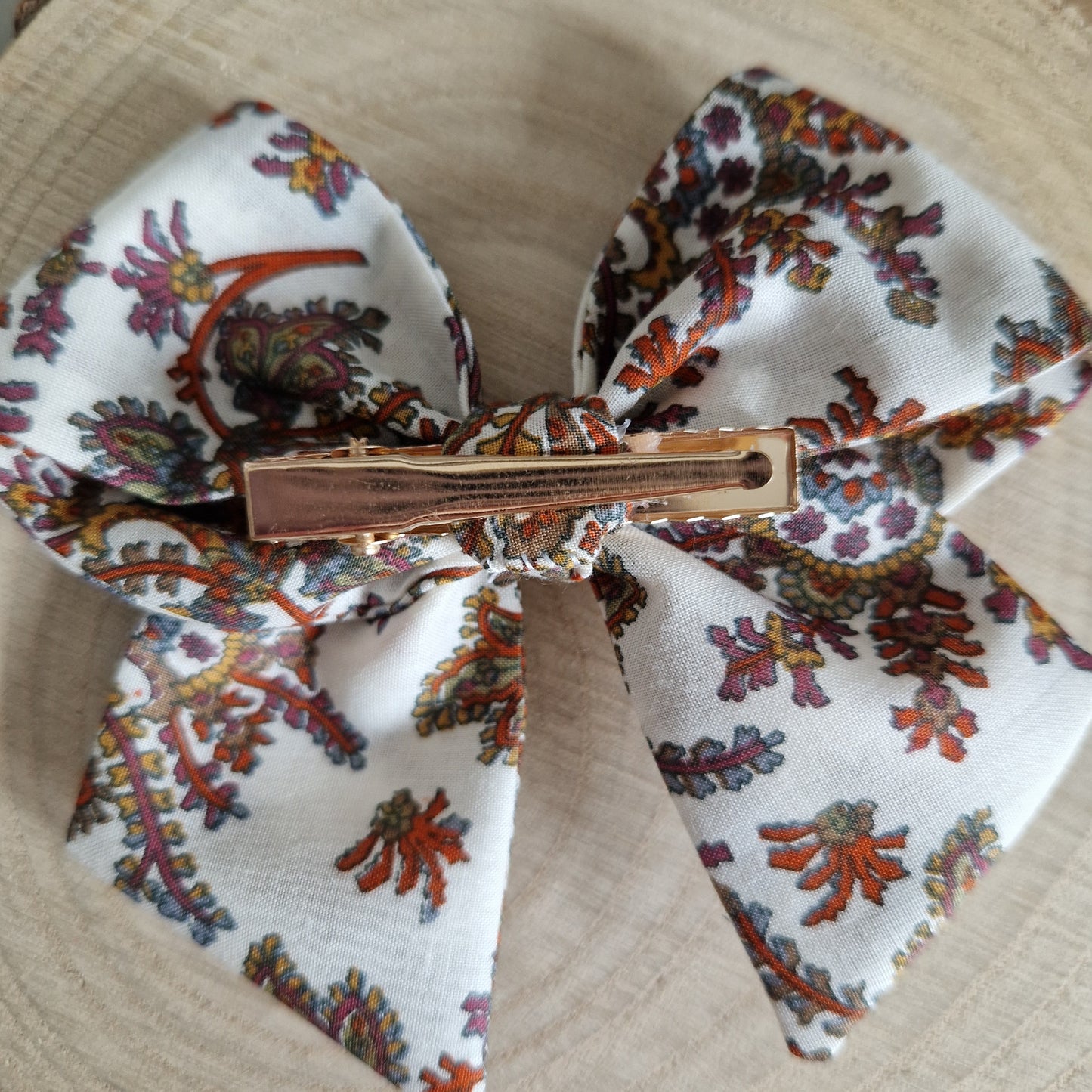 Brown floral vintage fabric hair bow