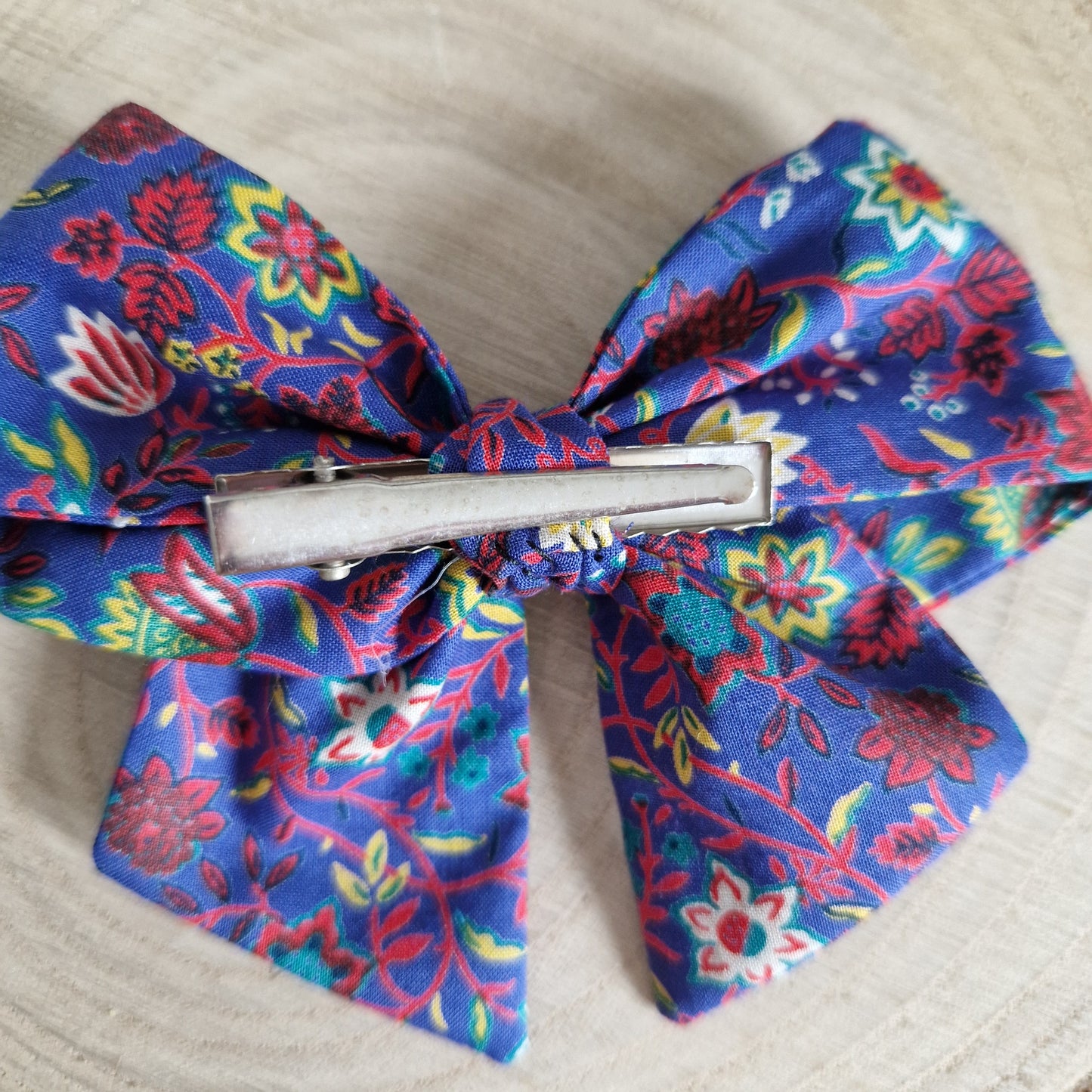Blue floral vintage fabric hair bow