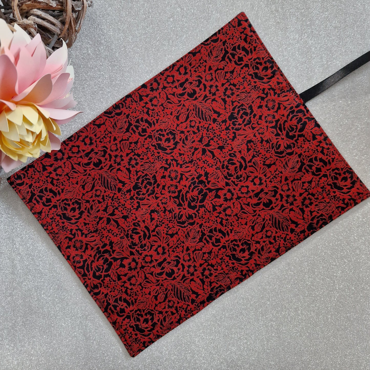 Vintage Liberty red and black floral print make up brush roll