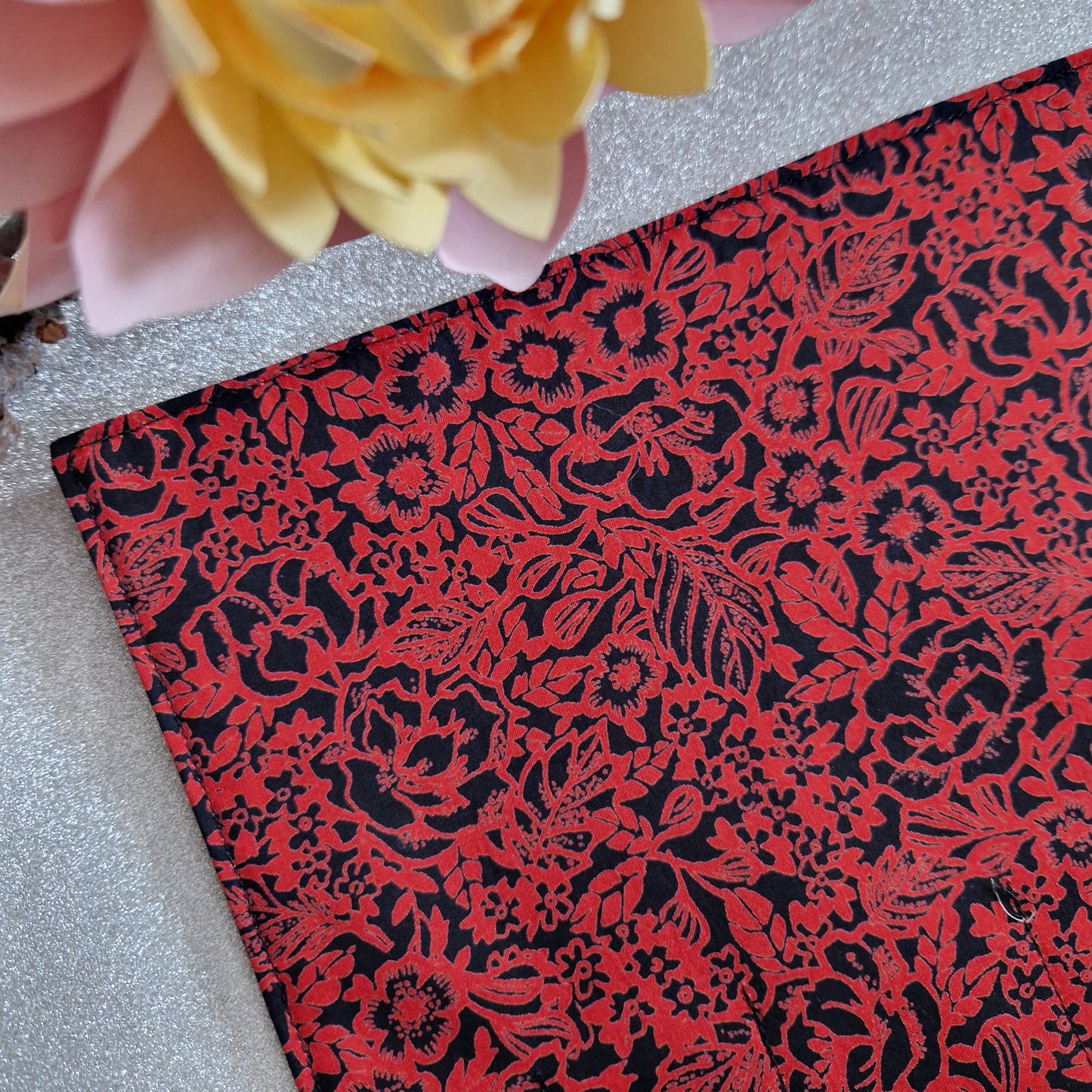 Vintage Liberty red and black floral print make up brush roll