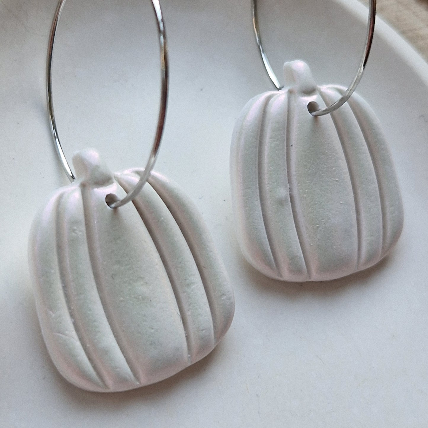 Clay Pumpkin Earrings - Witchy in Pearl White