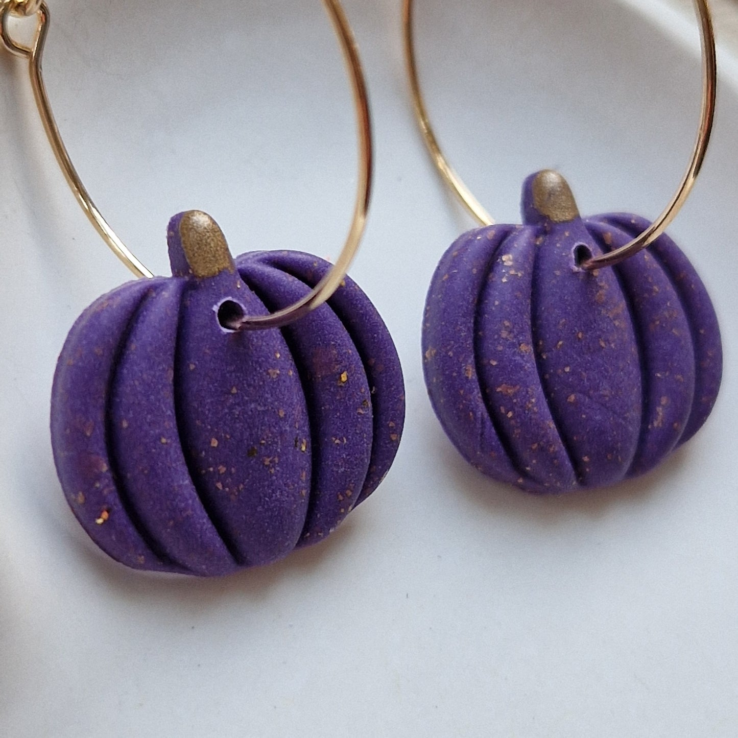 Clay Pumpkin Earrings - Midnight in Purple with a hint of Gold