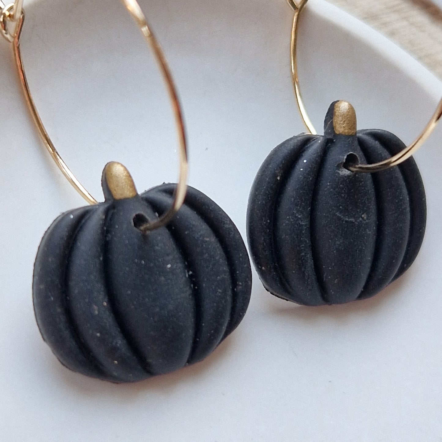 Clay Pumpkin Earrings - Midnight in Black