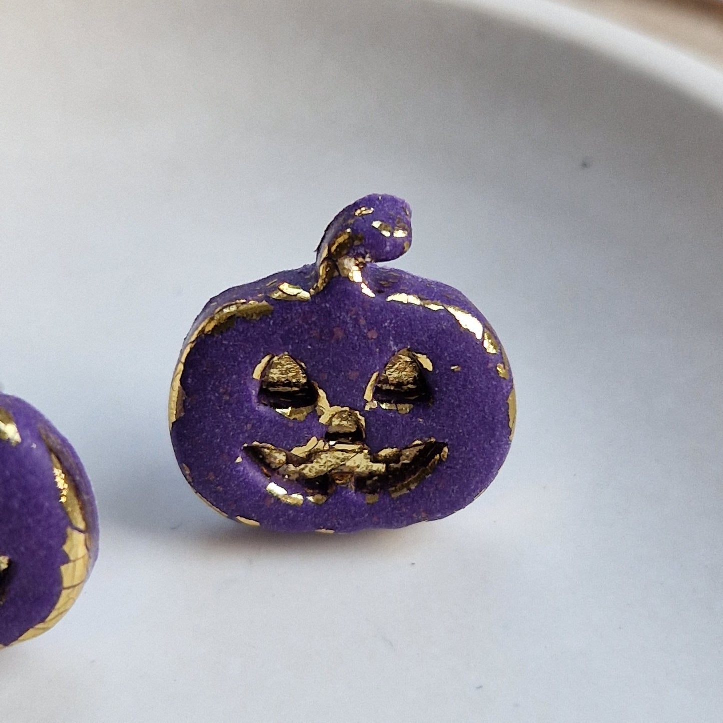 Clay Pumpkin Stud Earrings - Cheeky in Purple and Gold