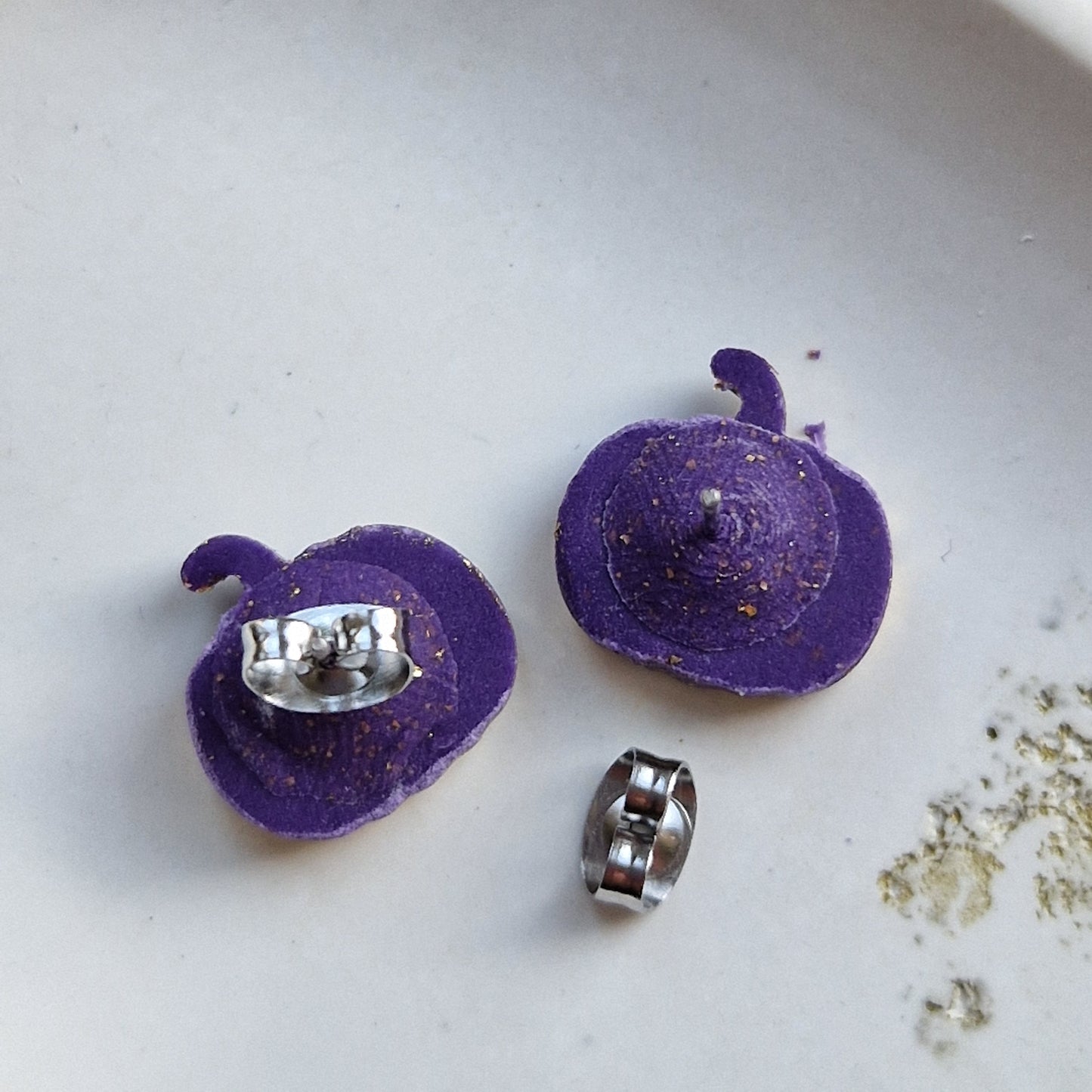 Clay Pumpkin Stud Earrings - Cheeky in Purple and Gold