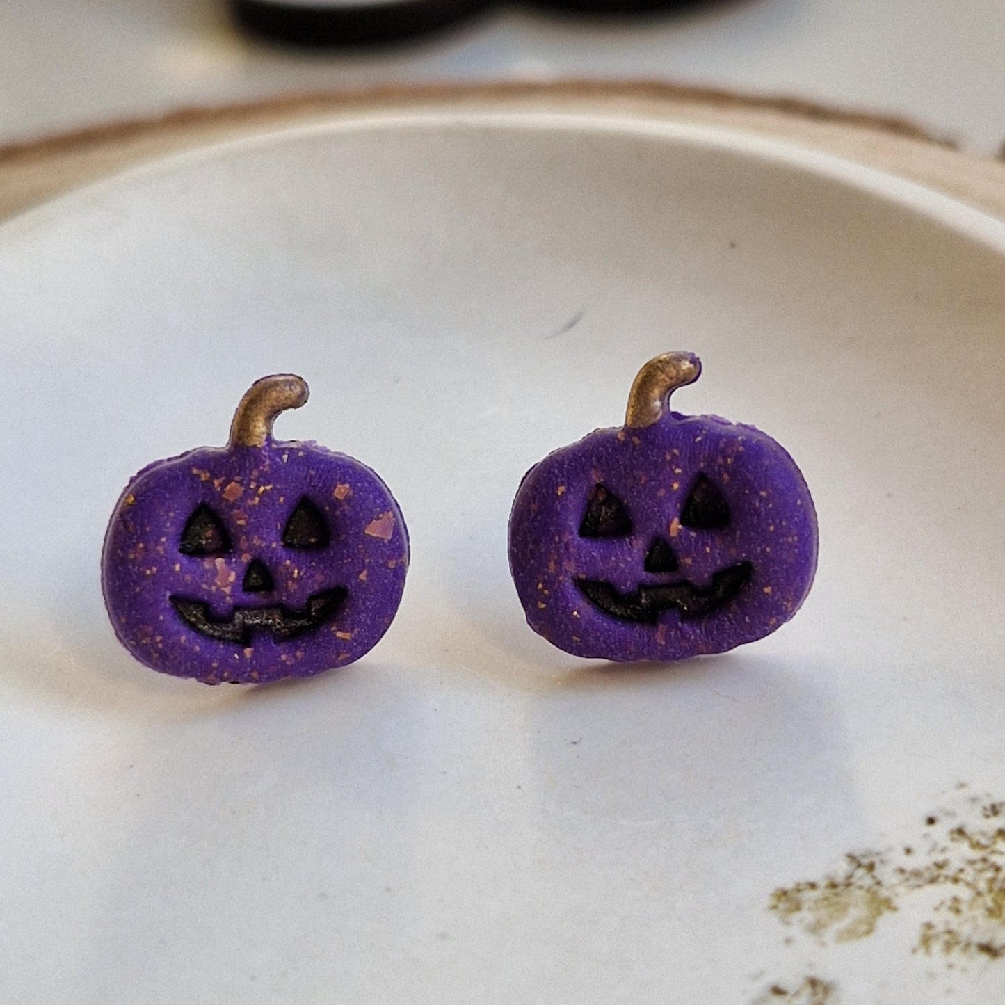 Clay Pumpkin Stud Earrings - Cheeky in Purple