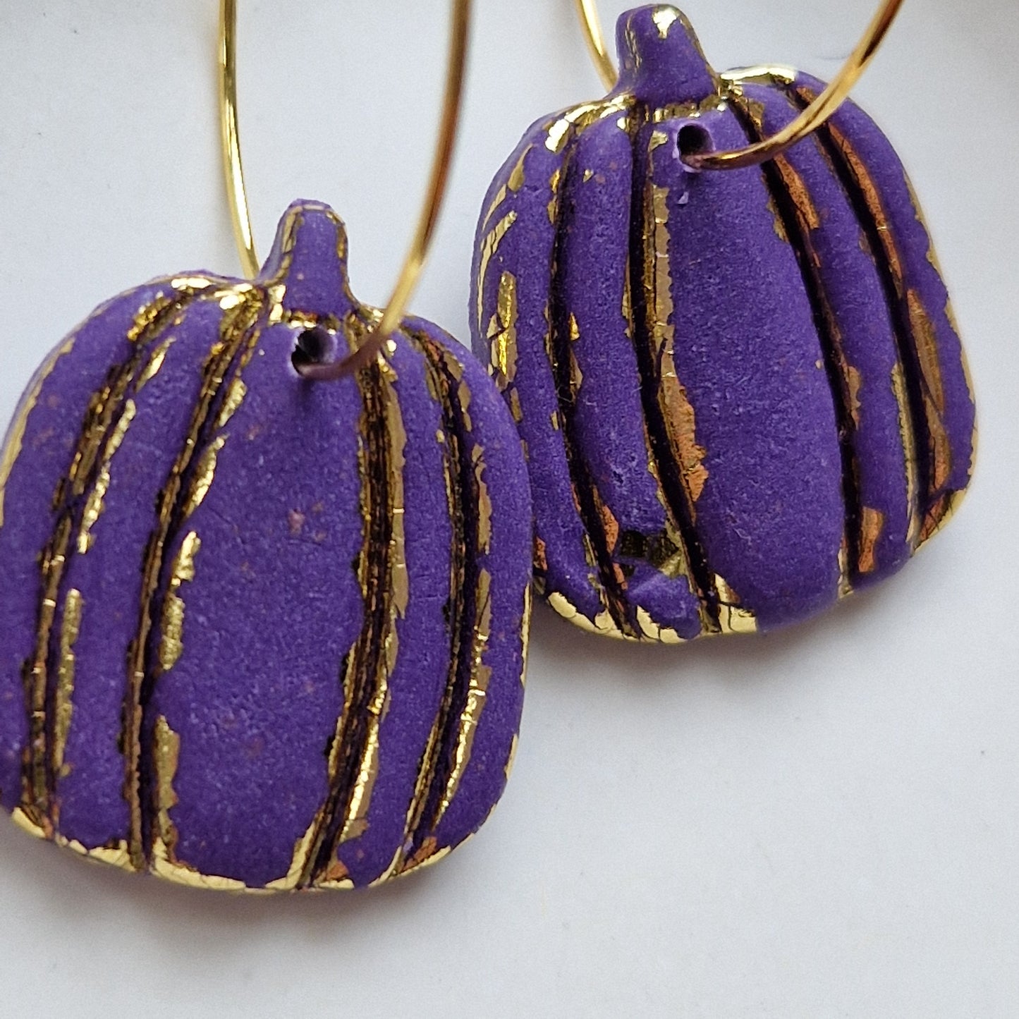 Clay Pumpkin Earrings - Witchy in Purple and Gold