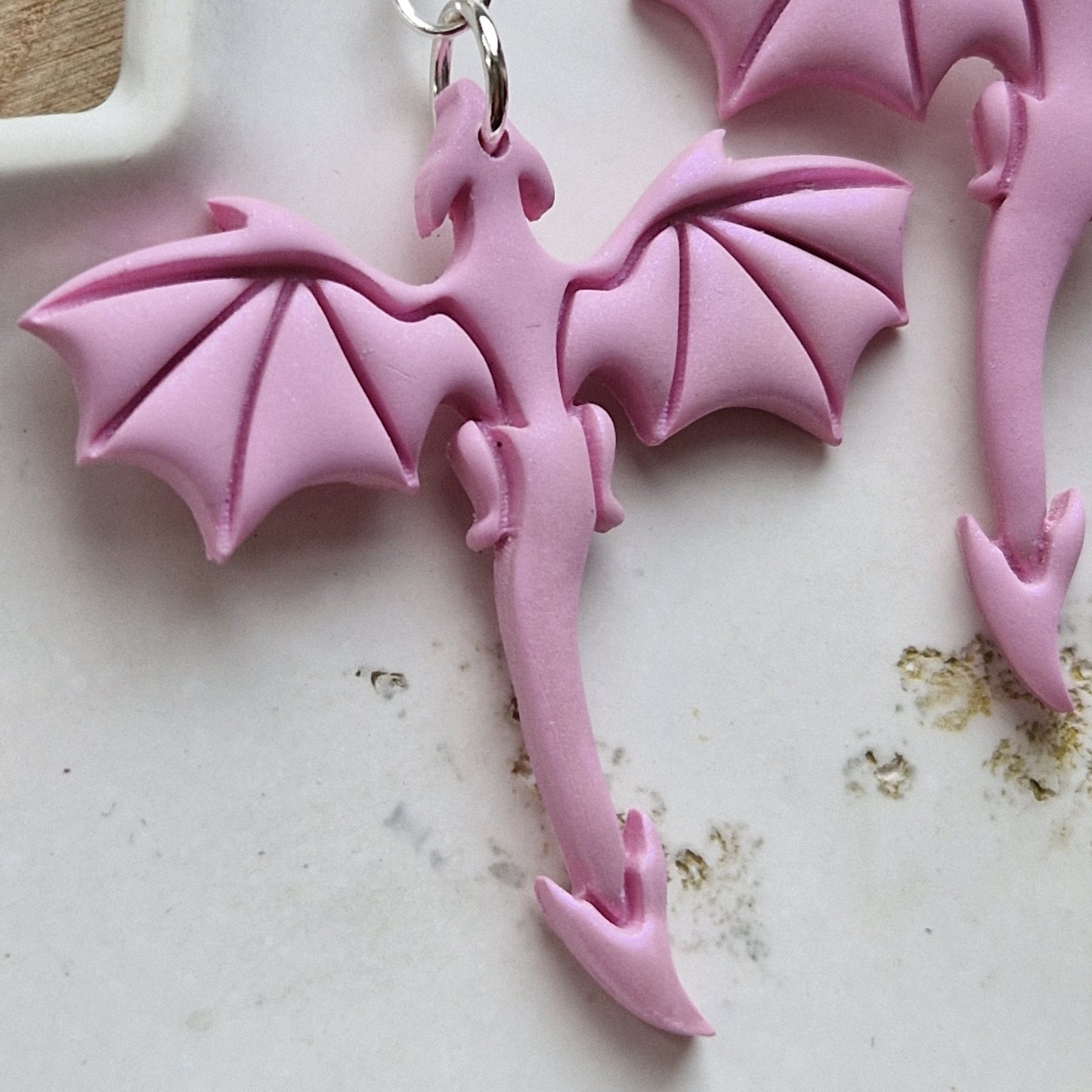 Clay Dragon Earrings - Draco in Pearlescent Pink