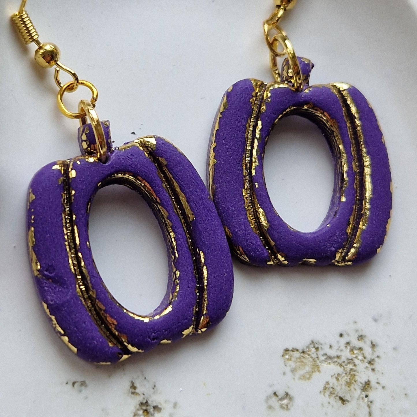 Clay Pumpkin Earrings - Halloween in Purple and Gold