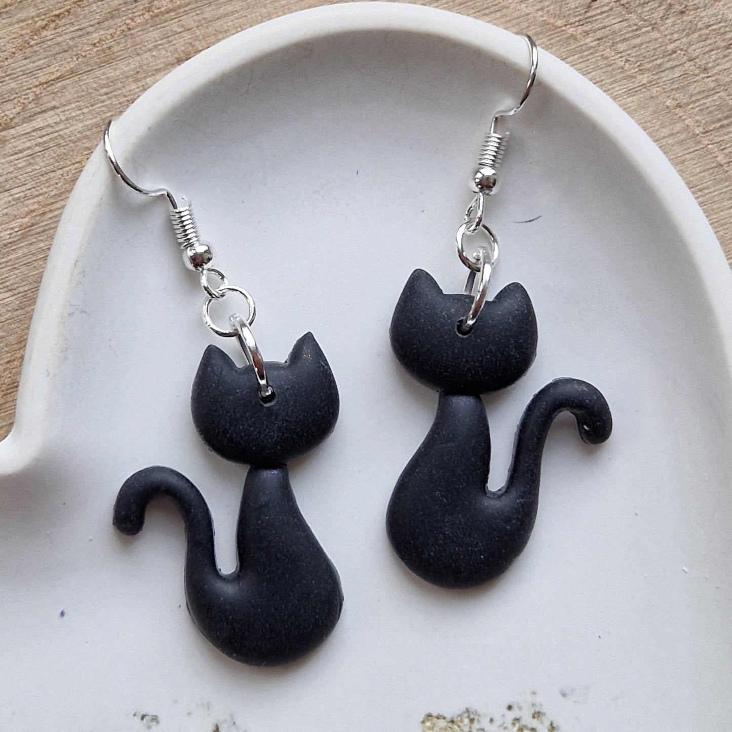 Clay Black Cat Earrings - Kitty