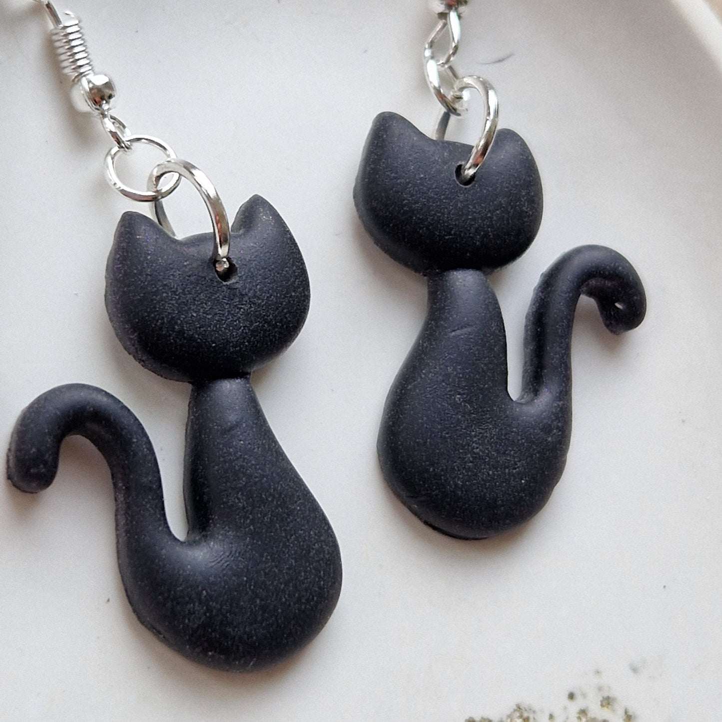 Clay Black Cat Earrings - Kitty