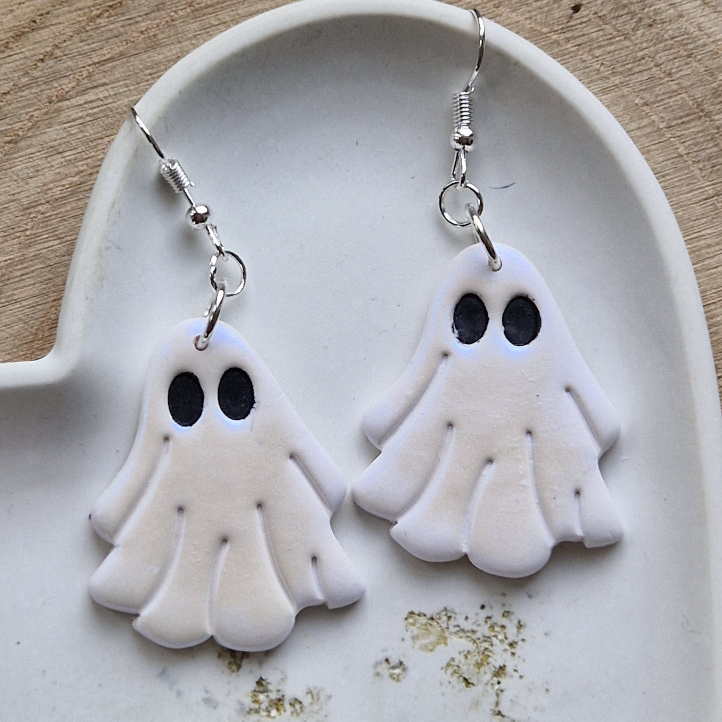 Clay Ghost Earrings - Spooky in Pearl Blue