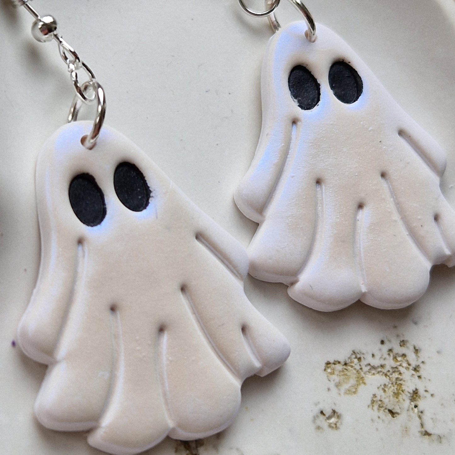Clay Ghost Earrings - Spooky in Pearl Blue