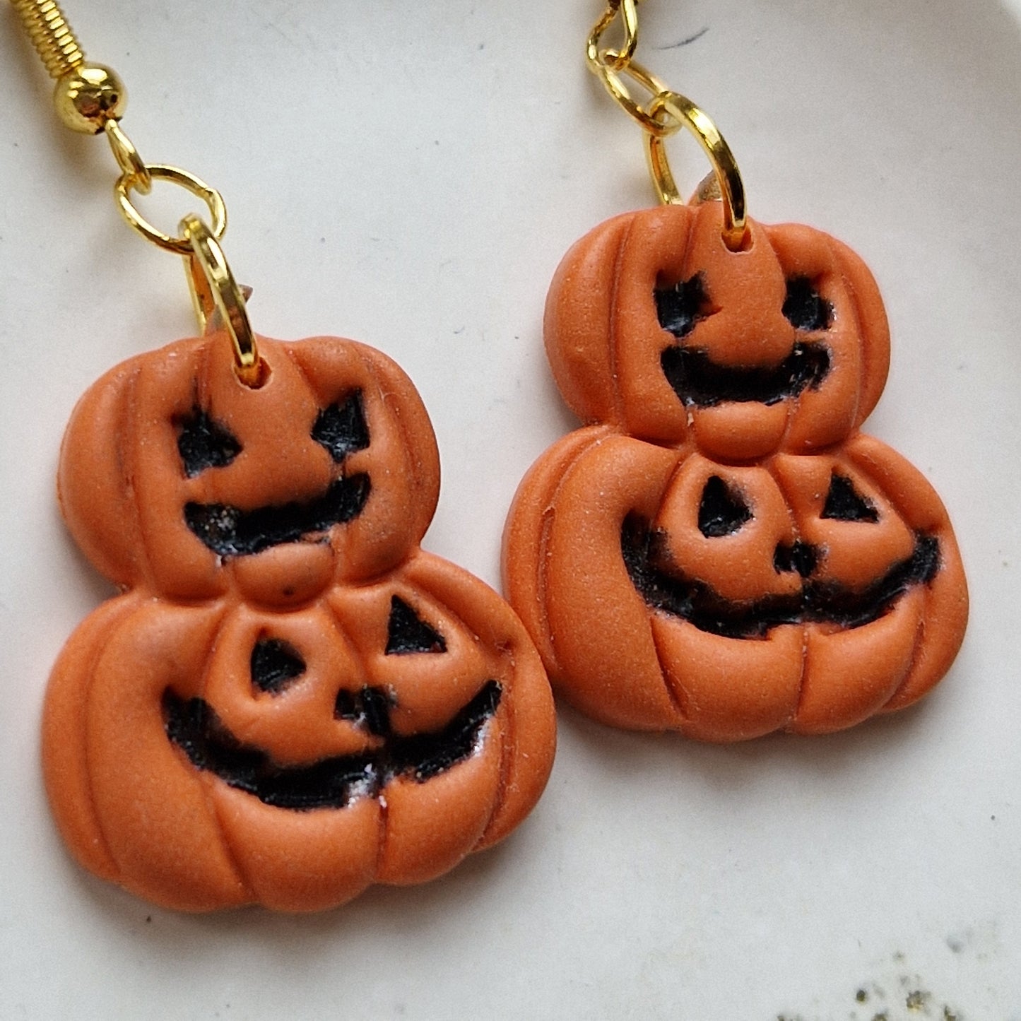 Clay Pumpkin Earrings - Trick in Orange