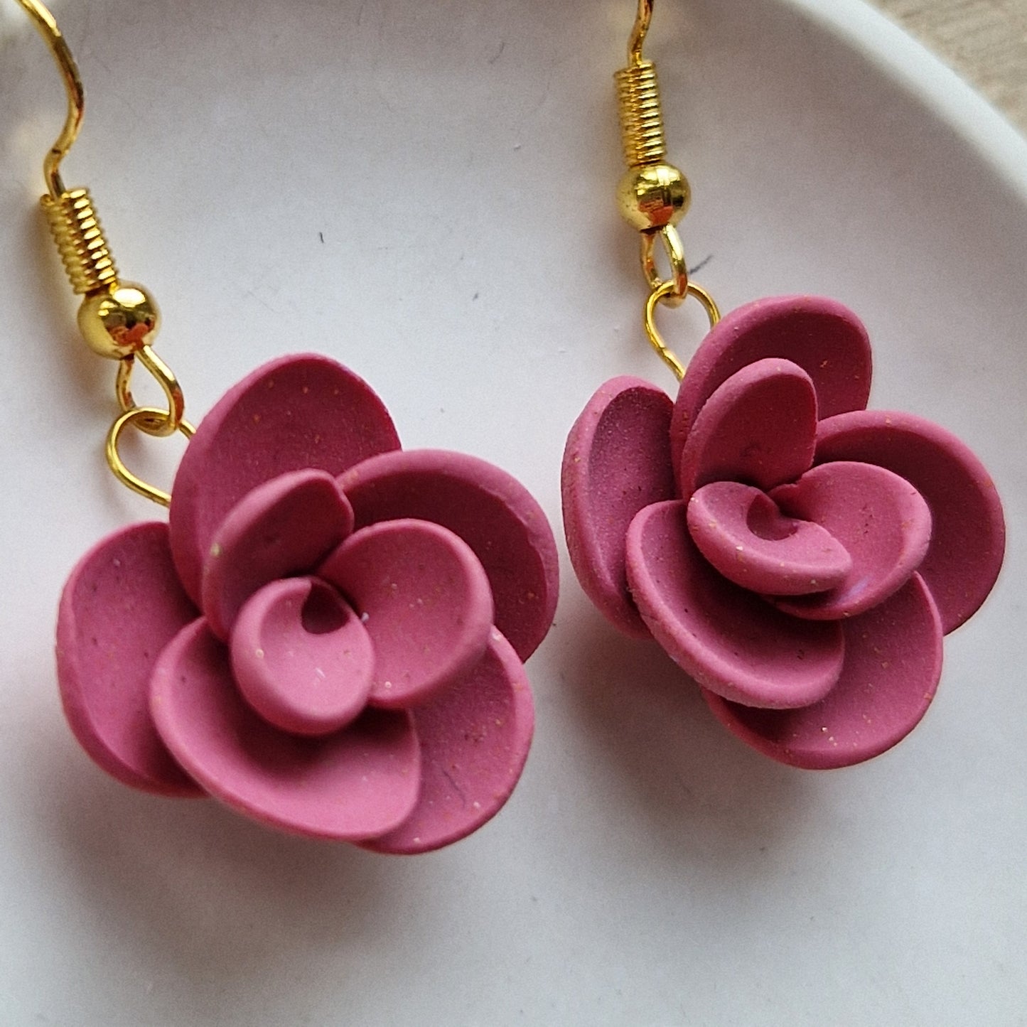 Clay Flower Earrings - Claudia in Deep Rose Pink