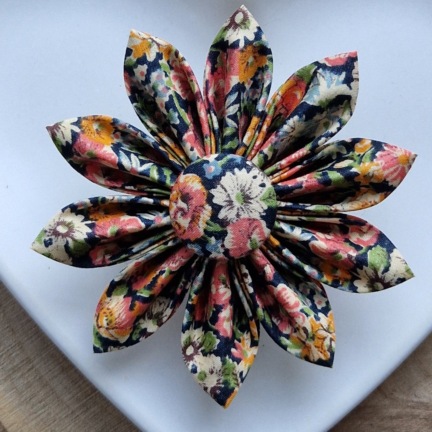 Posy - Vintage Liberty fabric kanzashi-style flower brooch - orange floral print